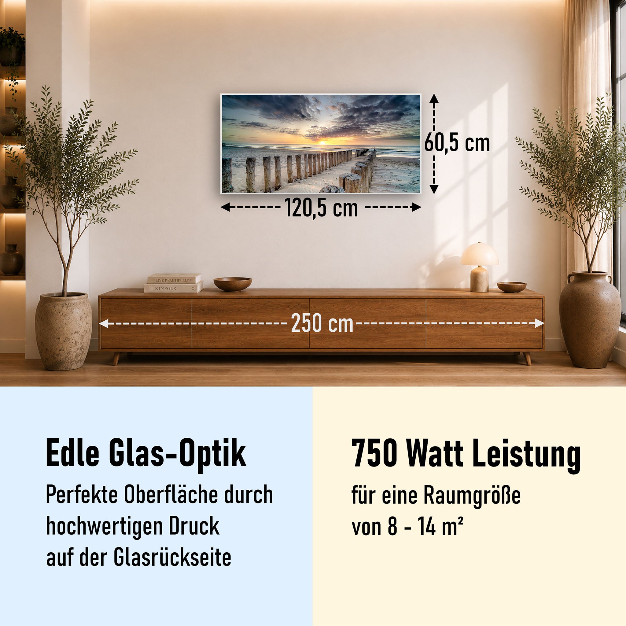 Glas Infrarotheizung 350-1200W Motiv 076 Wellenbrecher