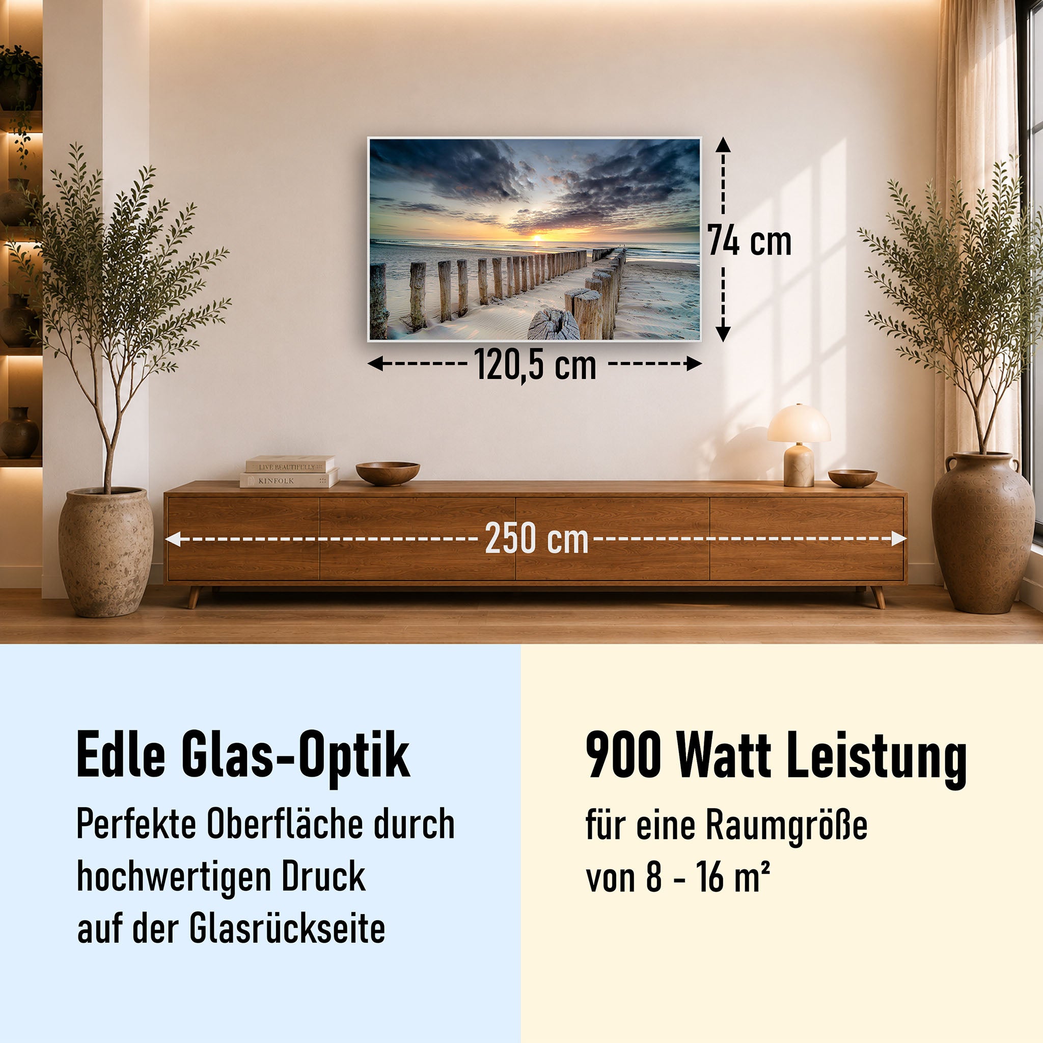 Glas Infrarotheizung 350-1200W Motiv 076 Wellenbrecher