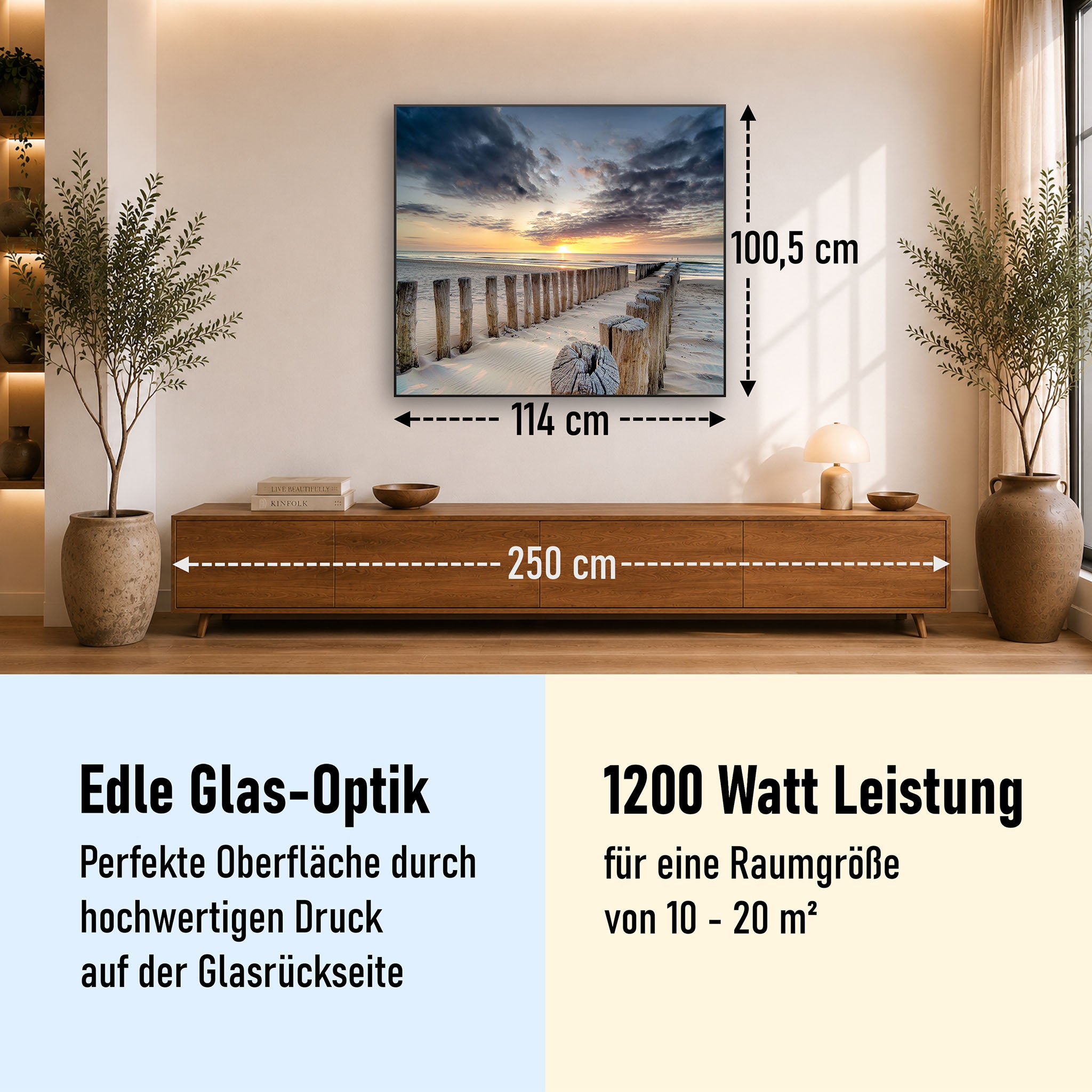 Glas Infrarotheizung 350-1200W Motiv 076 Wellenbrecher