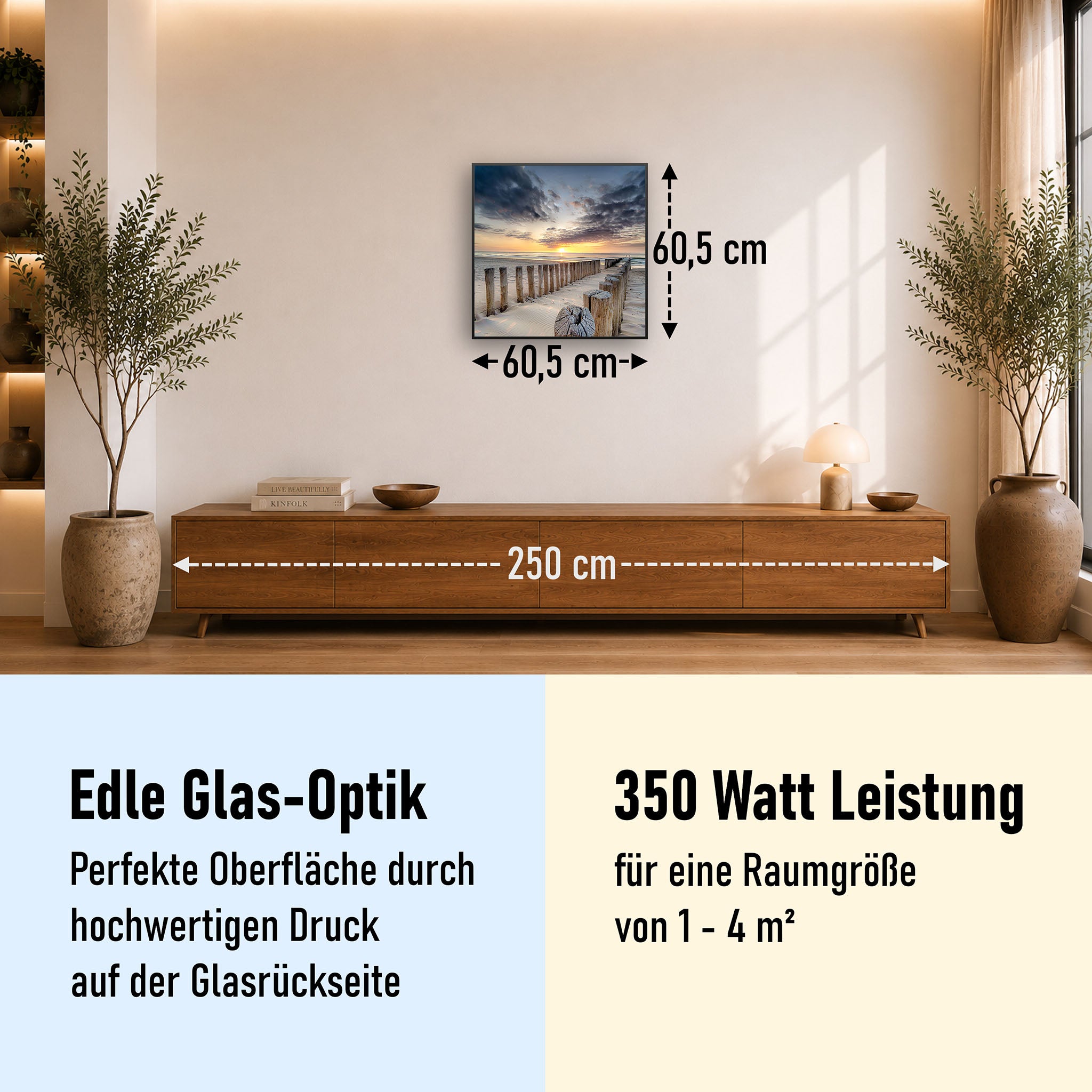 Glas Infrarotheizung 350-1200W Motiv 076 Wellenbrecher