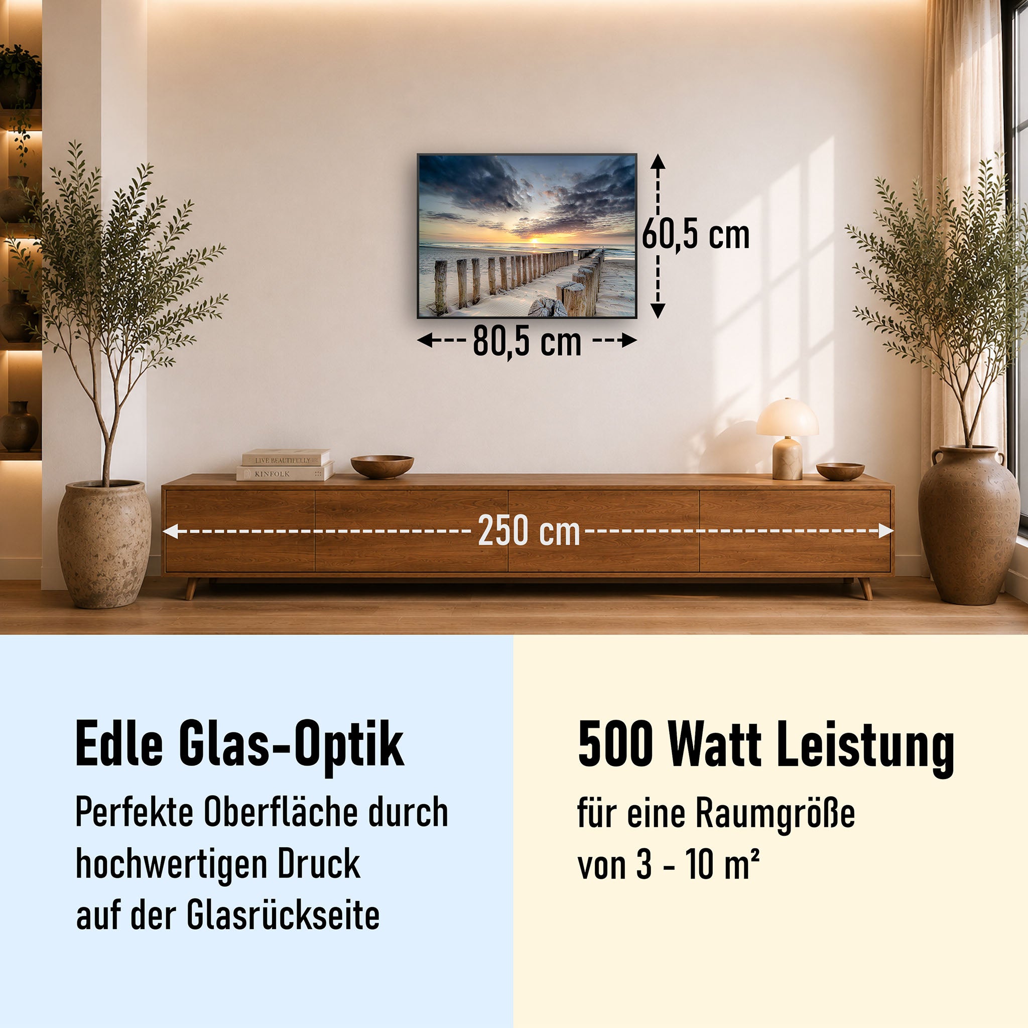 Glas Infrarotheizung 350-1200W Motiv 076 Wellenbrecher