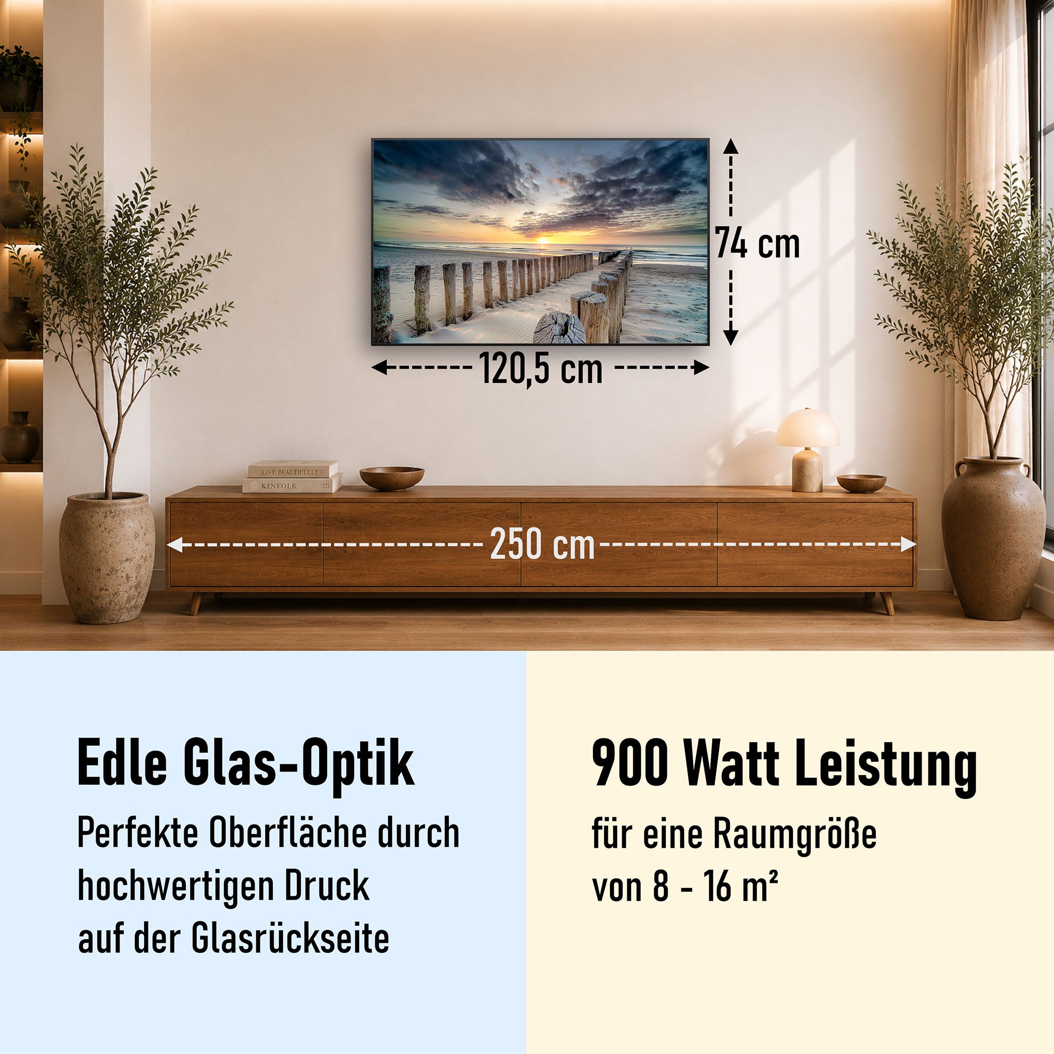 Glas Infrarotheizung 350-1200W Motiv 076 Wellenbrecher