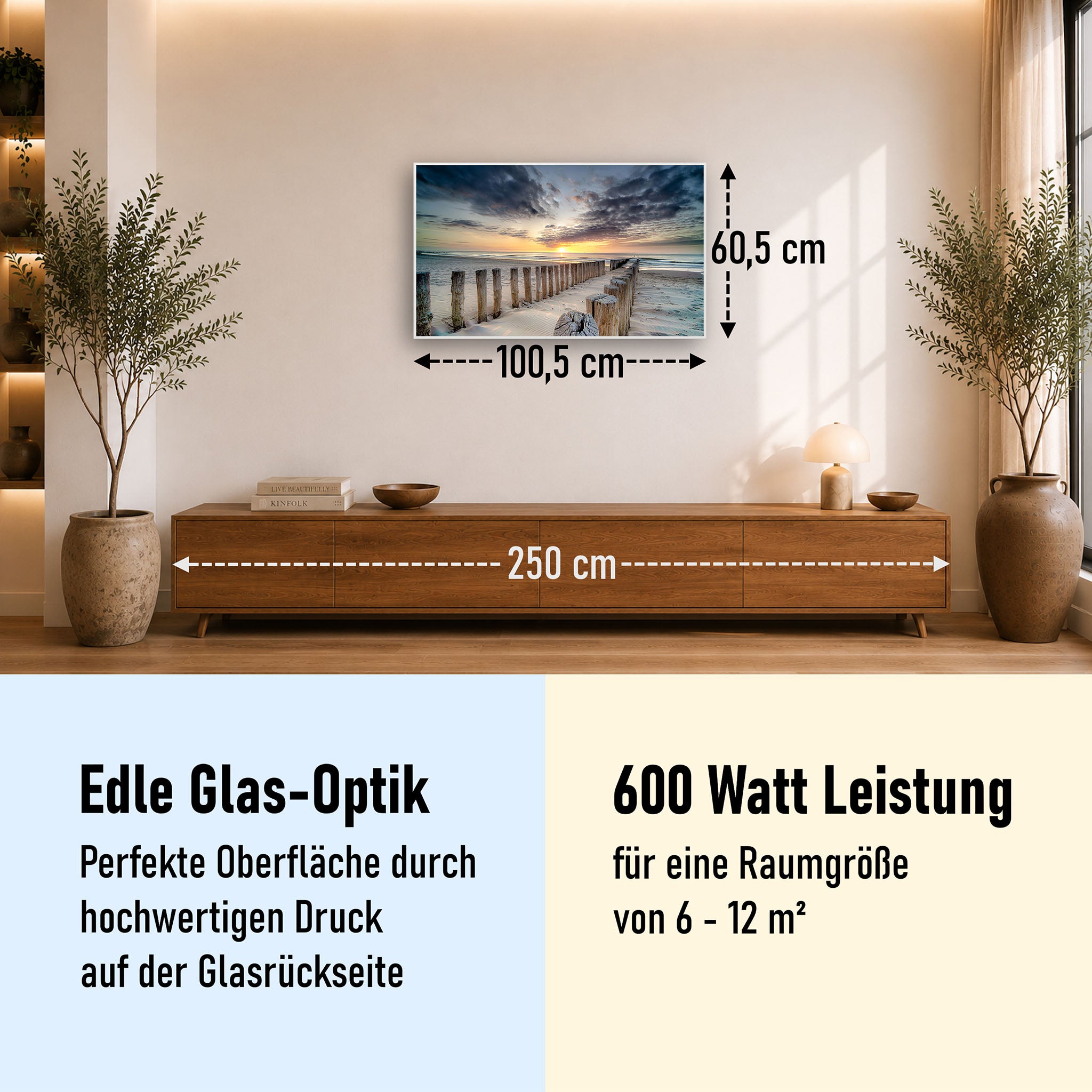 Glas Infrarotheizung 350-1200W Motiv 076 Wellenbrecher
