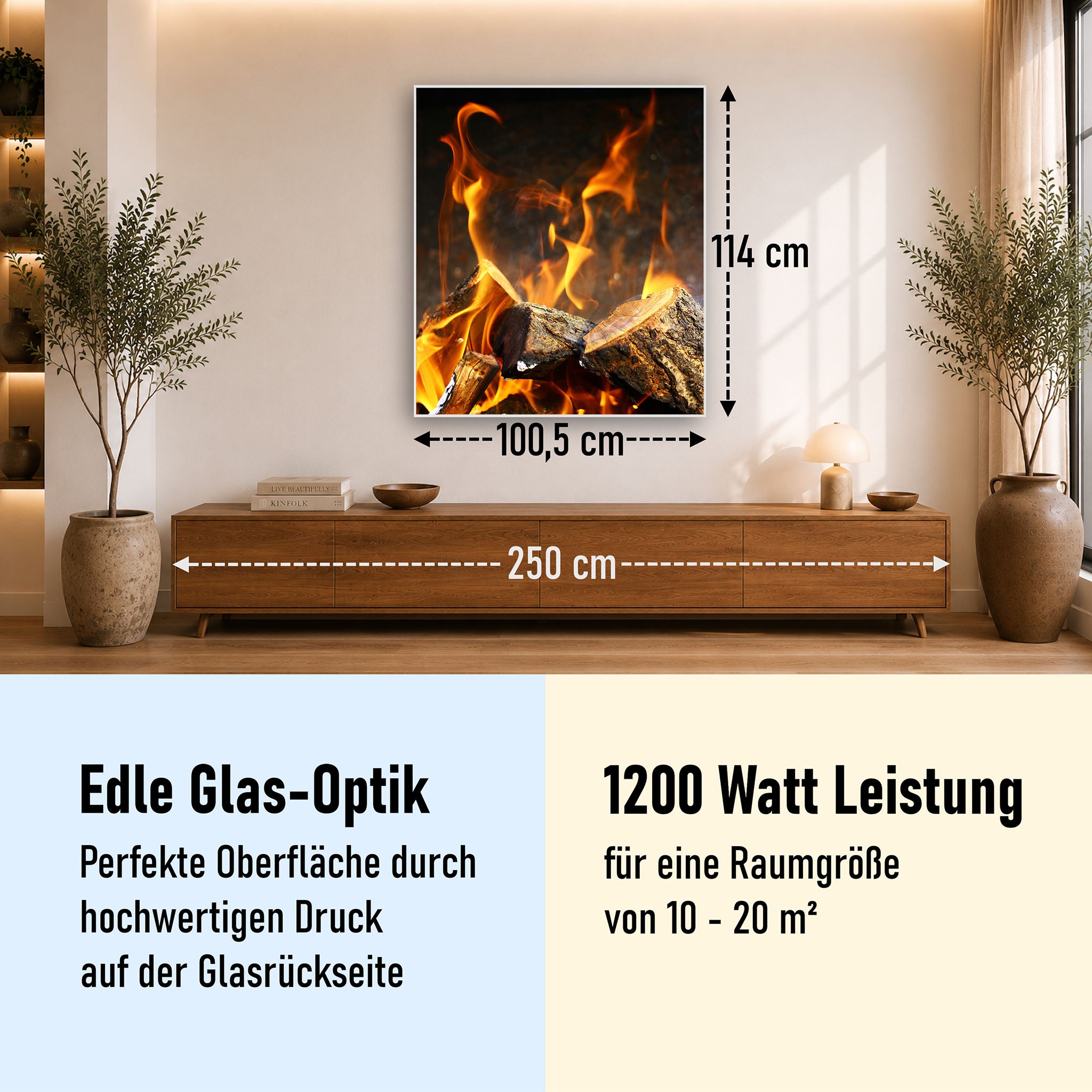 Glas Infrarotheizung 350-1200W Motiv 077h Feuerstelle