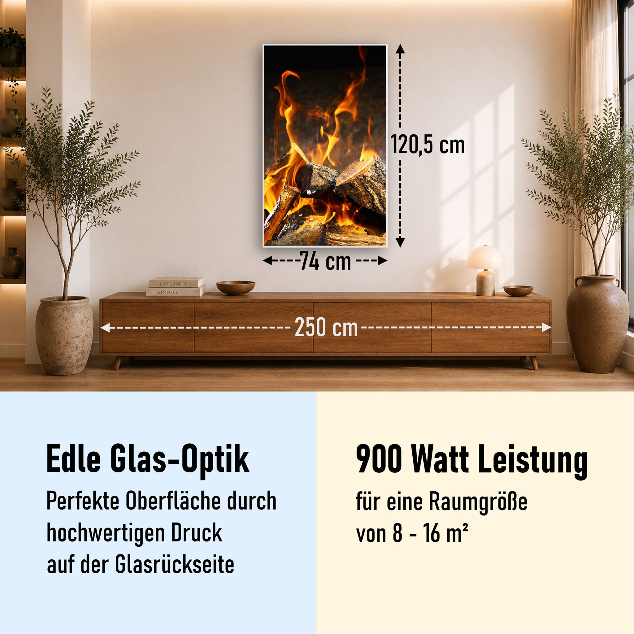 Glas Infrarotheizung 350-1200W Motiv 077h Feuerstelle