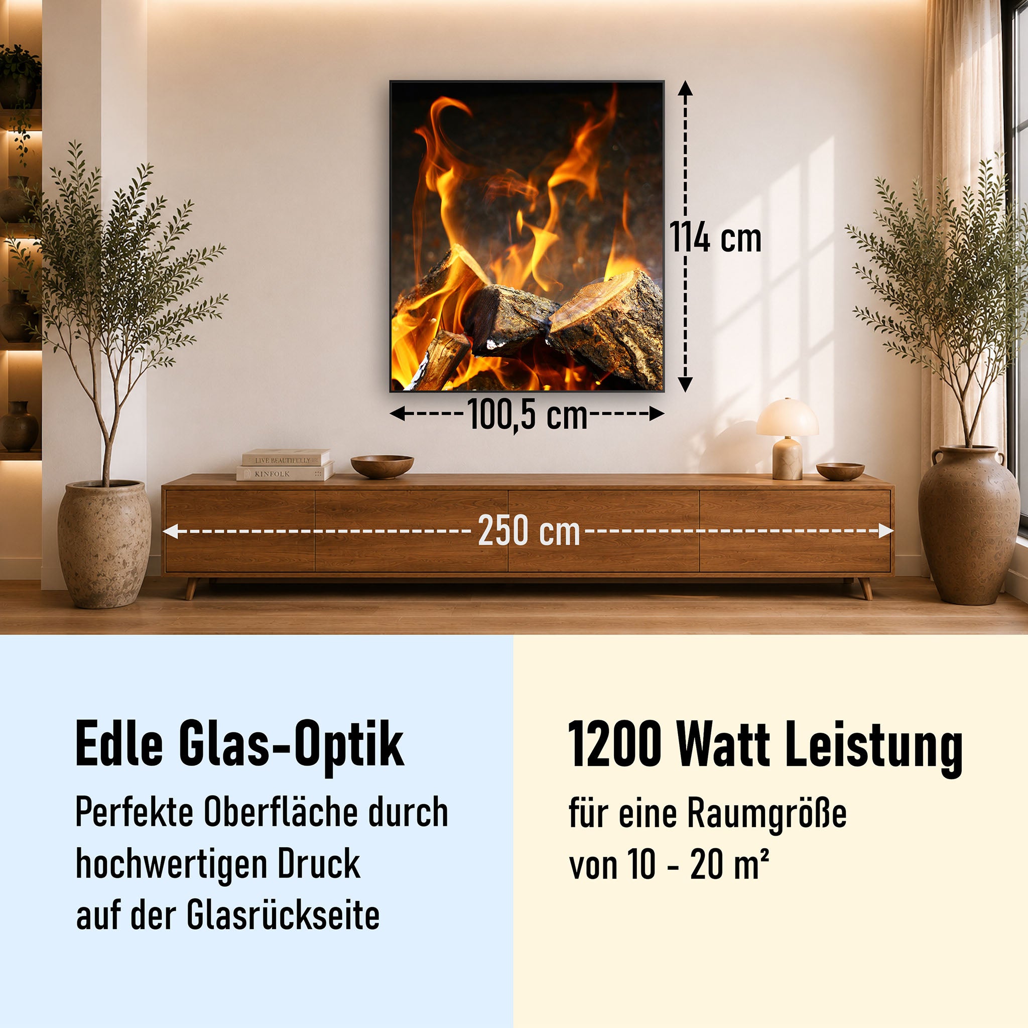 Glas Infrarotheizung 350-1200W Motiv 077h Feuerstelle