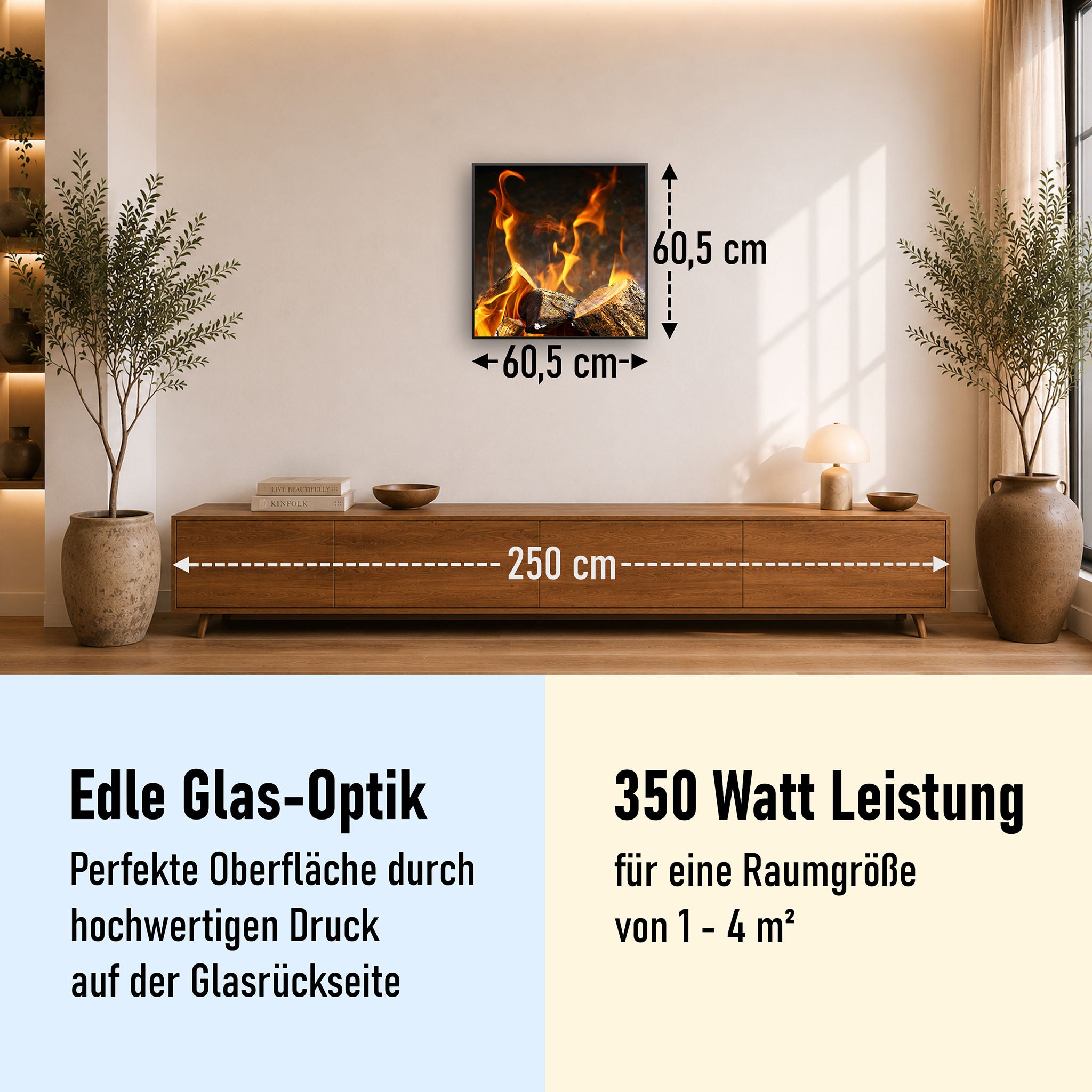 Glas Infrarotheizung 350-1200W Motiv 077h Feuerstelle