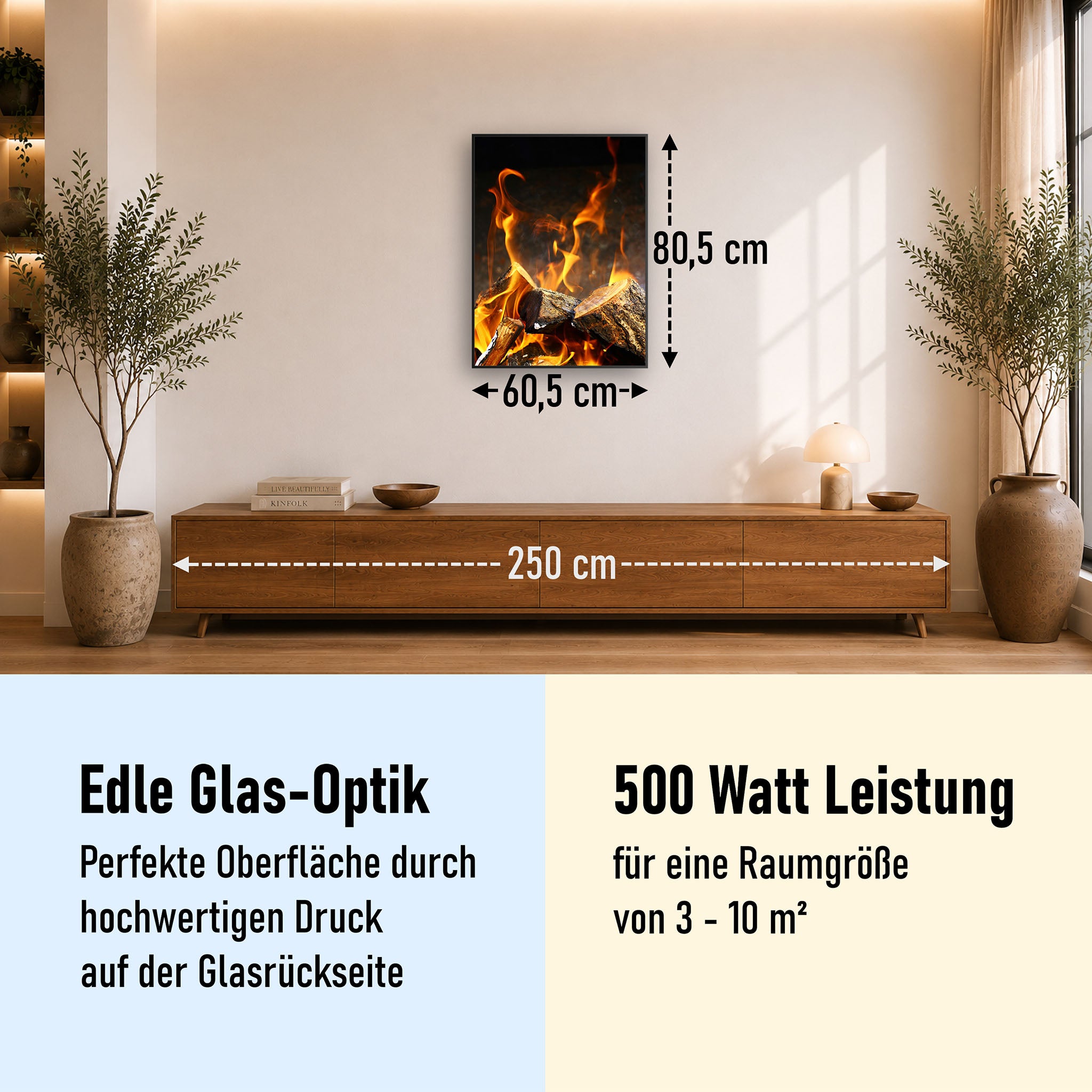Glas Infrarotheizung 350-1200W Motiv 077h Feuerstelle