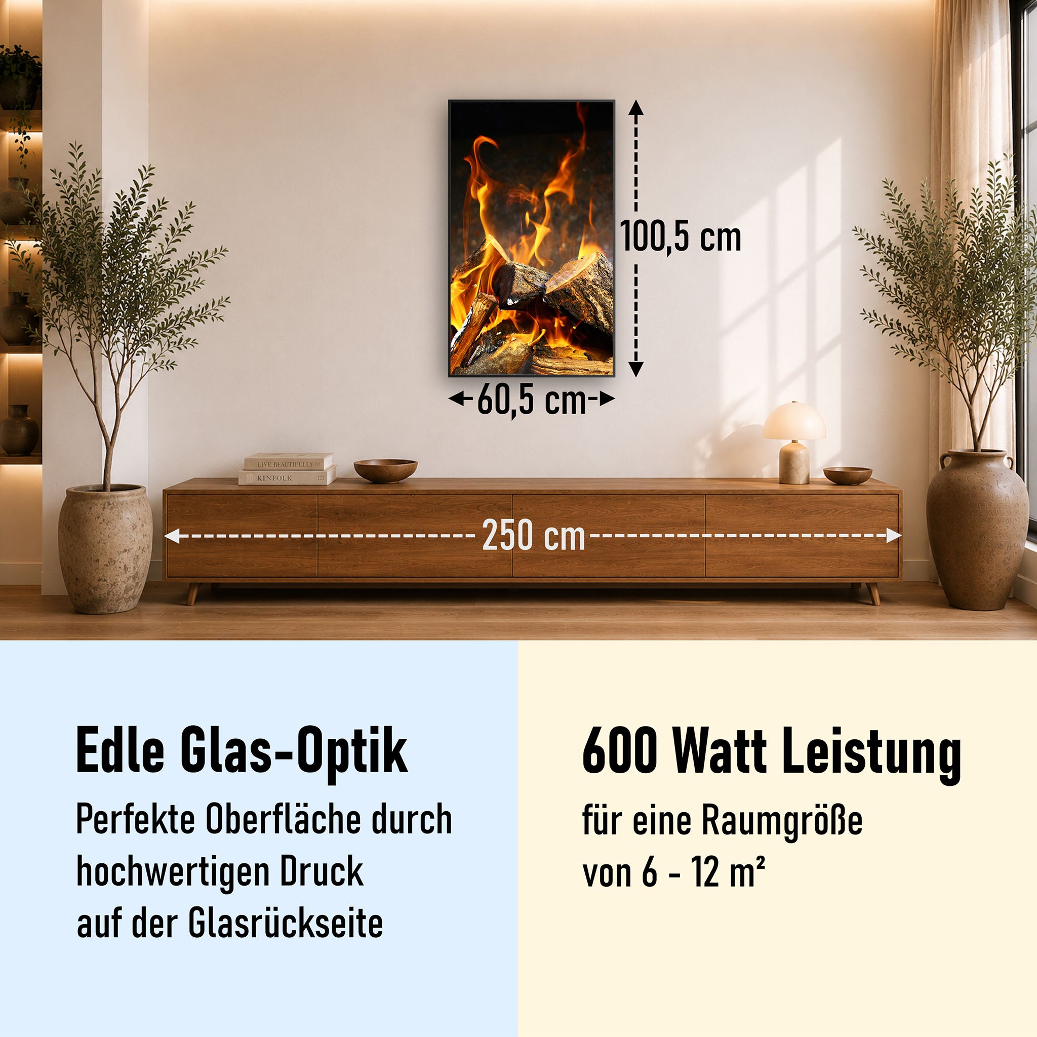 Glas Infrarotheizung 350-1200W Motiv 077h Feuerstelle