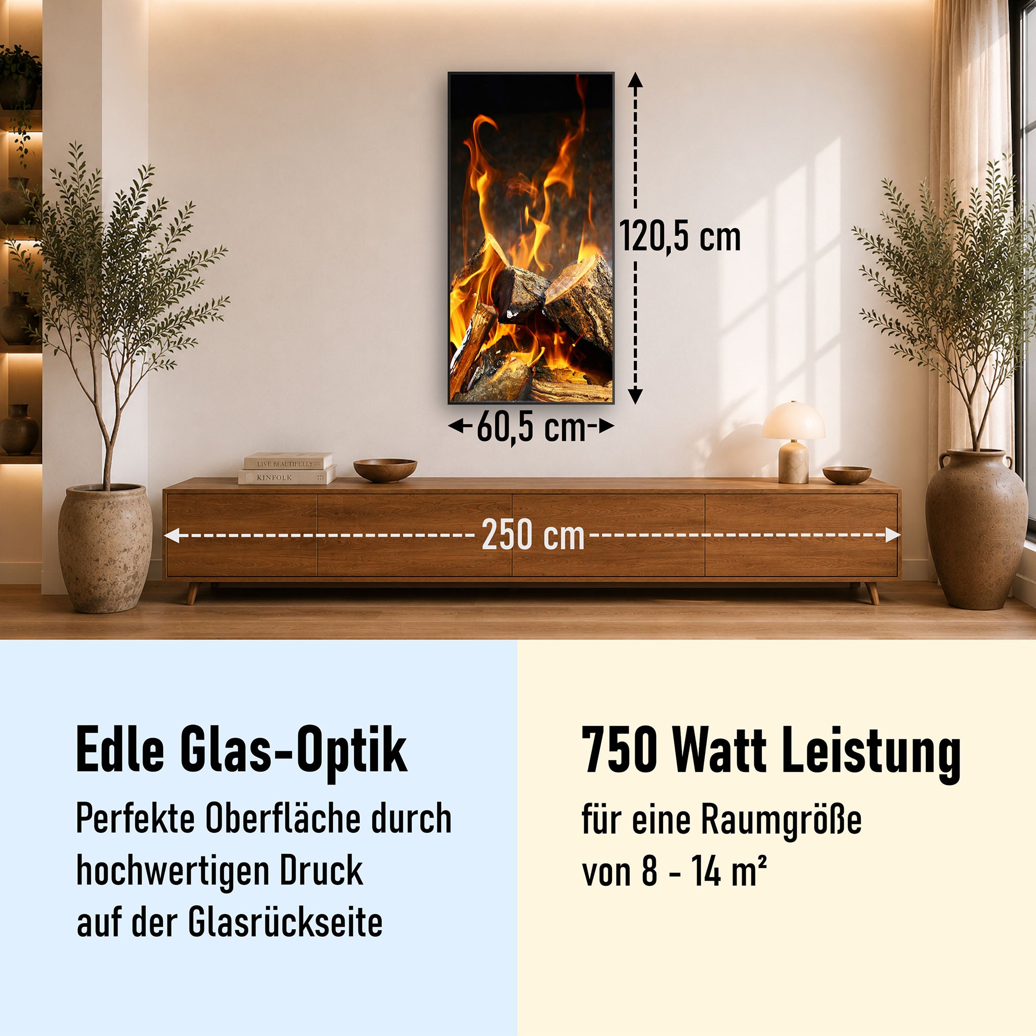 Glas Infrarotheizung 350-1200W Motiv 077h Feuerstelle