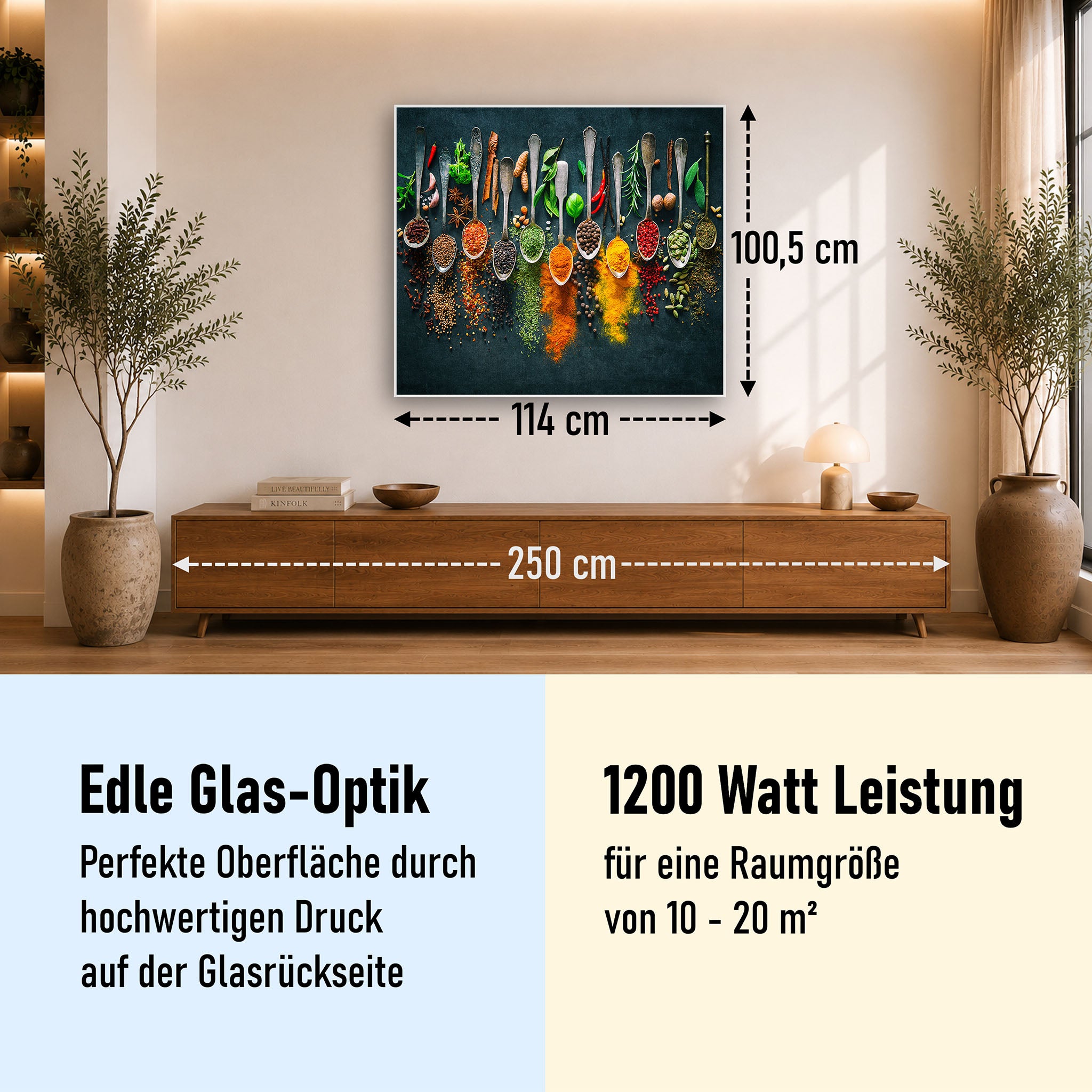 Glas Infrarotheizung 350-1200W Motiv 079 Kräuter und Gewürze
