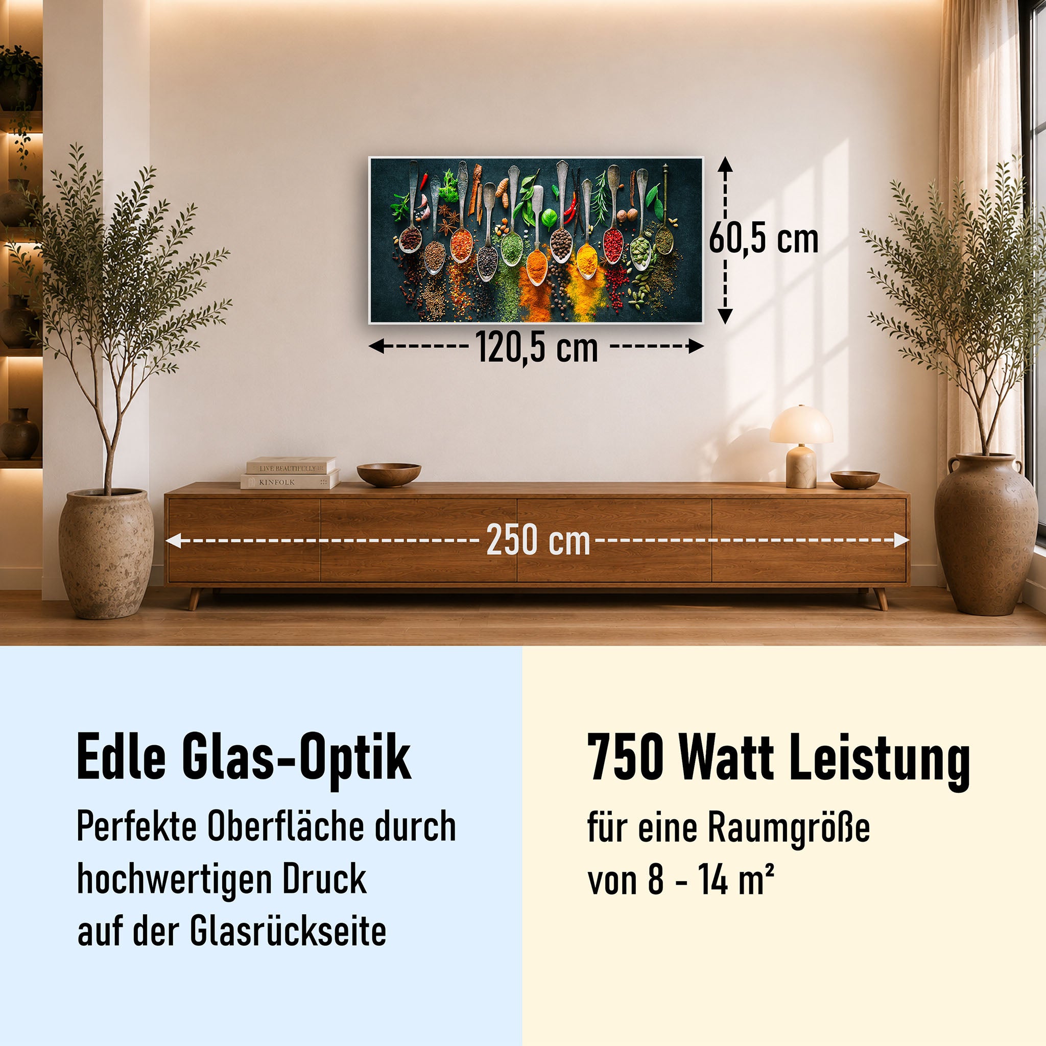 Glas Infrarotheizung 350-1200W Motiv 079 Kräuter und Gewürze