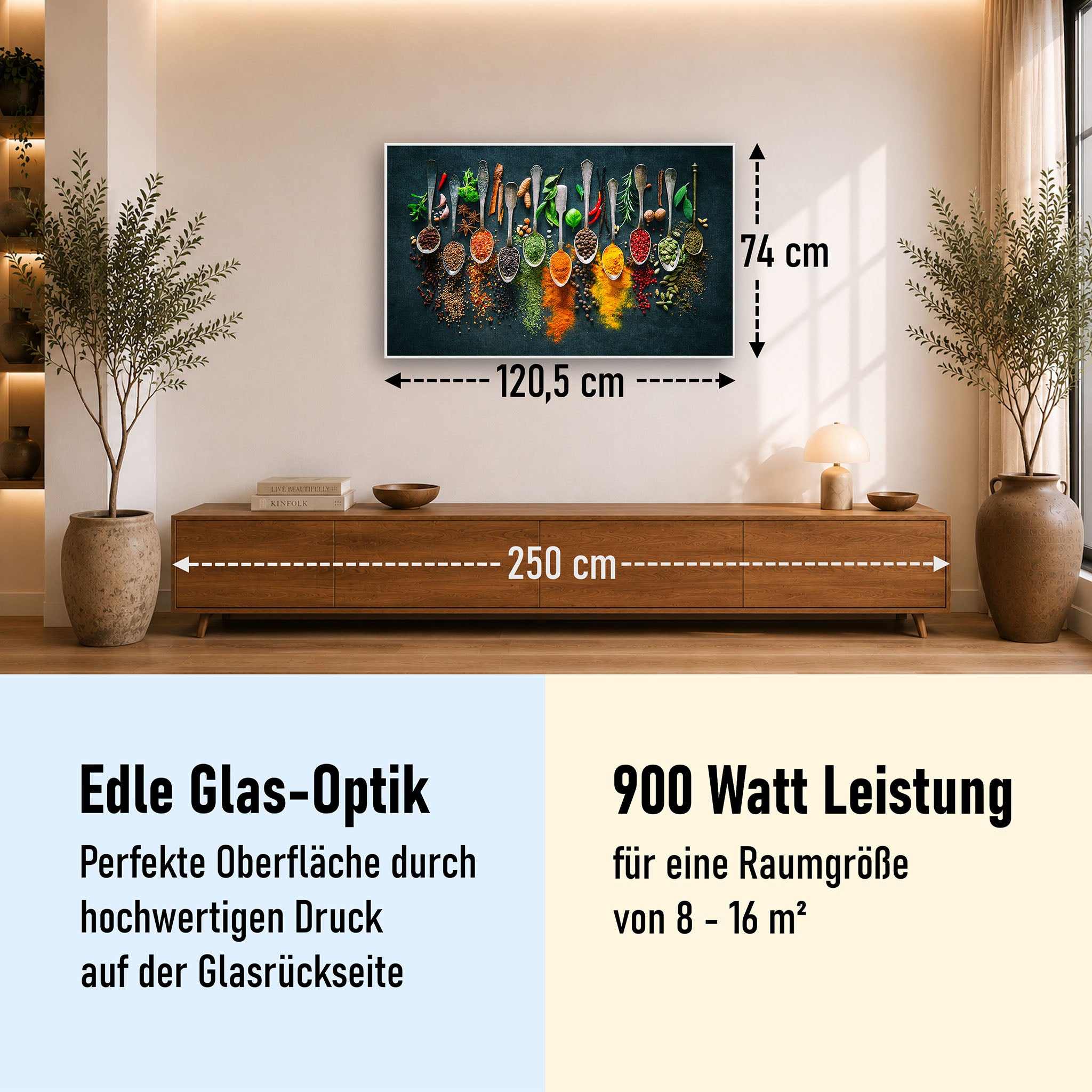 Glas Infrarotheizung 350-1200W Motiv 079 Kräuter und Gewürze