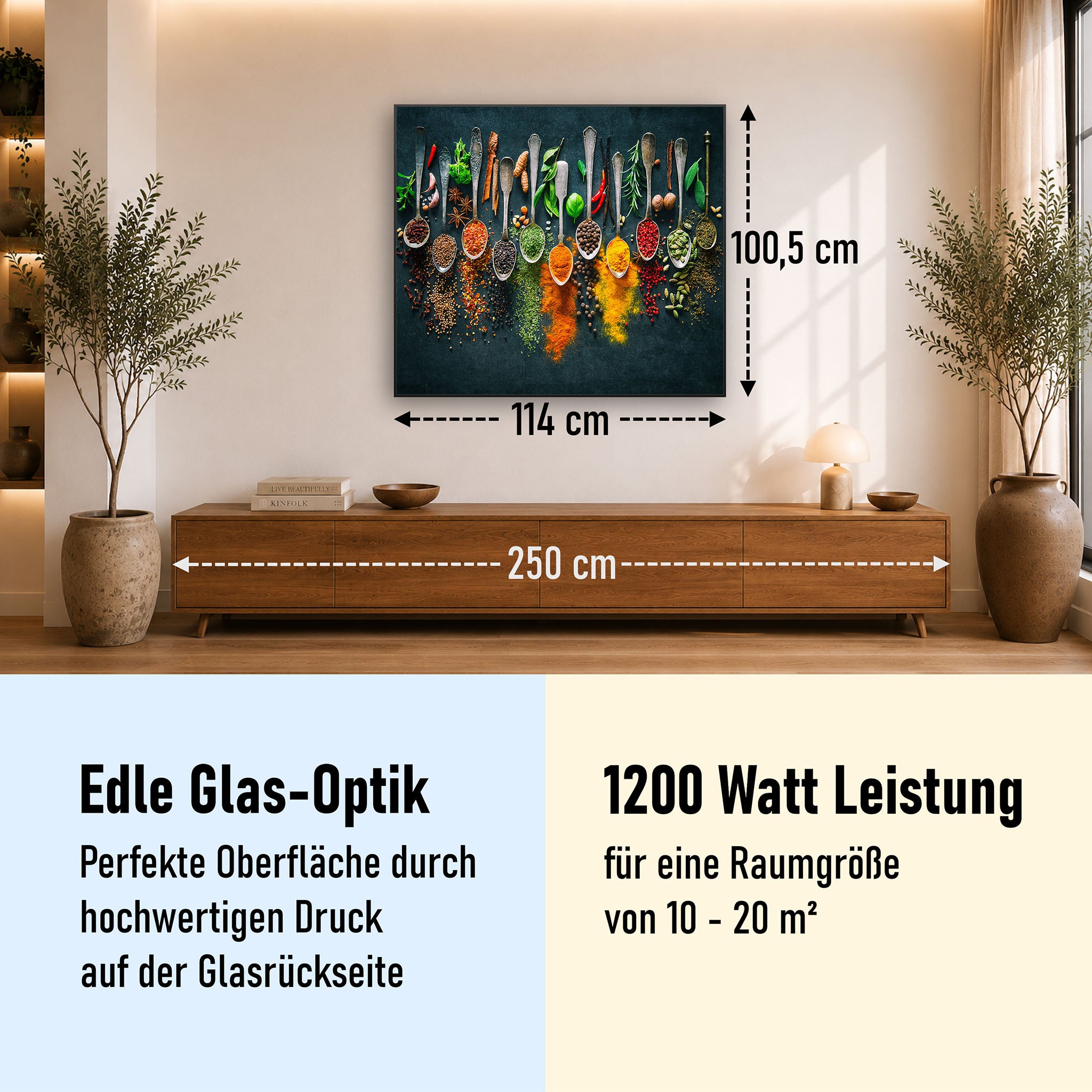 Glas Infrarotheizung 350-1200W Motiv 079 Kräuter und Gewürze