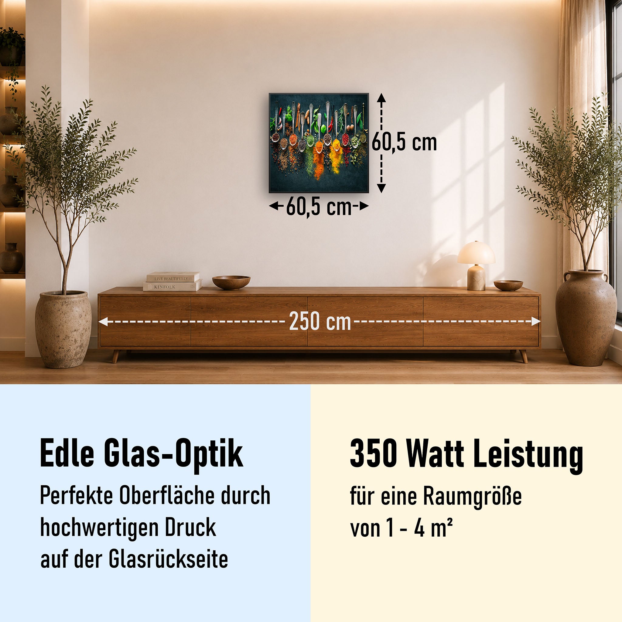 Glas Infrarotheizung 350-1200W Motiv 079 Kräuter und Gewürze