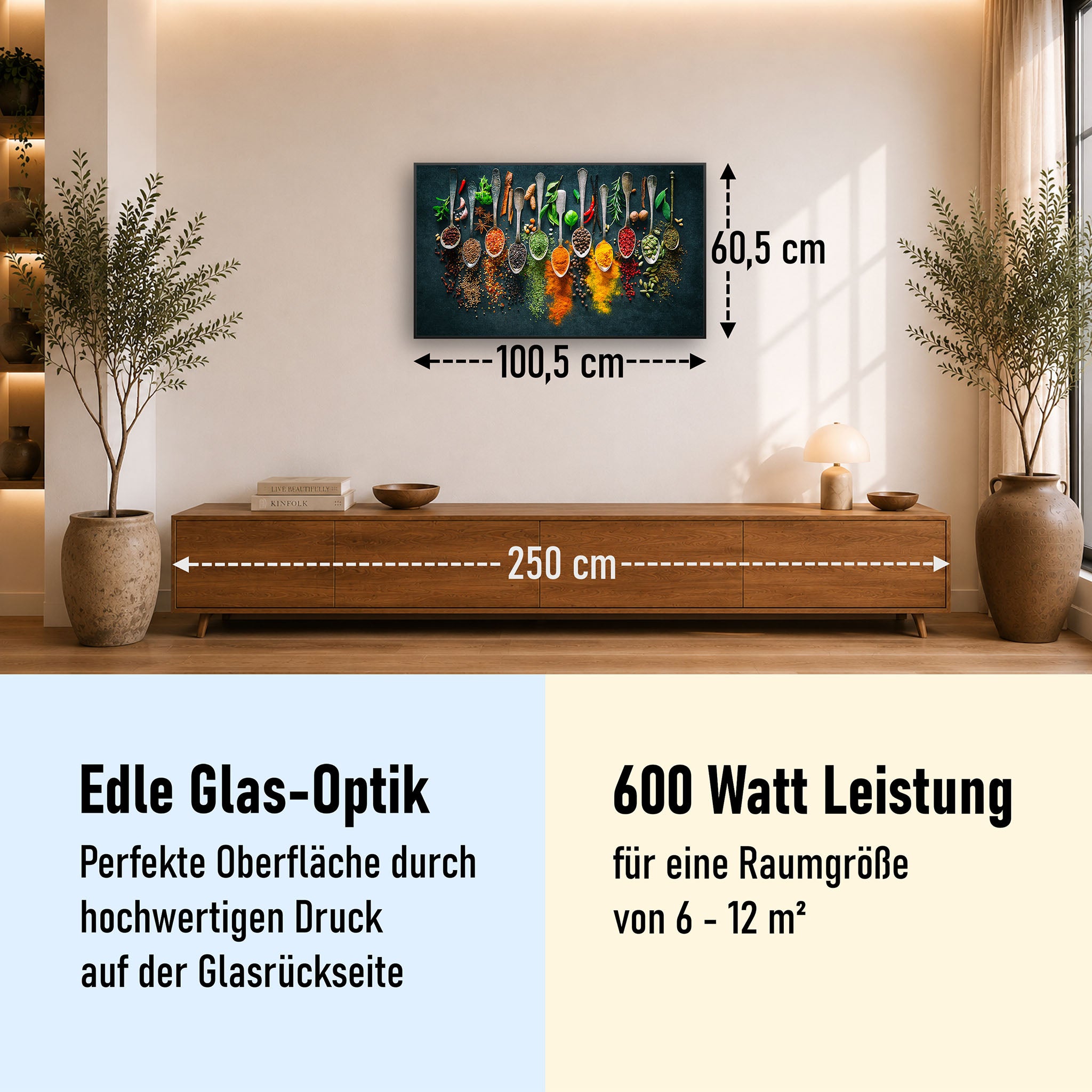 Glas Infrarotheizung 350-1200W Motiv 079 Kräuter und Gewürze