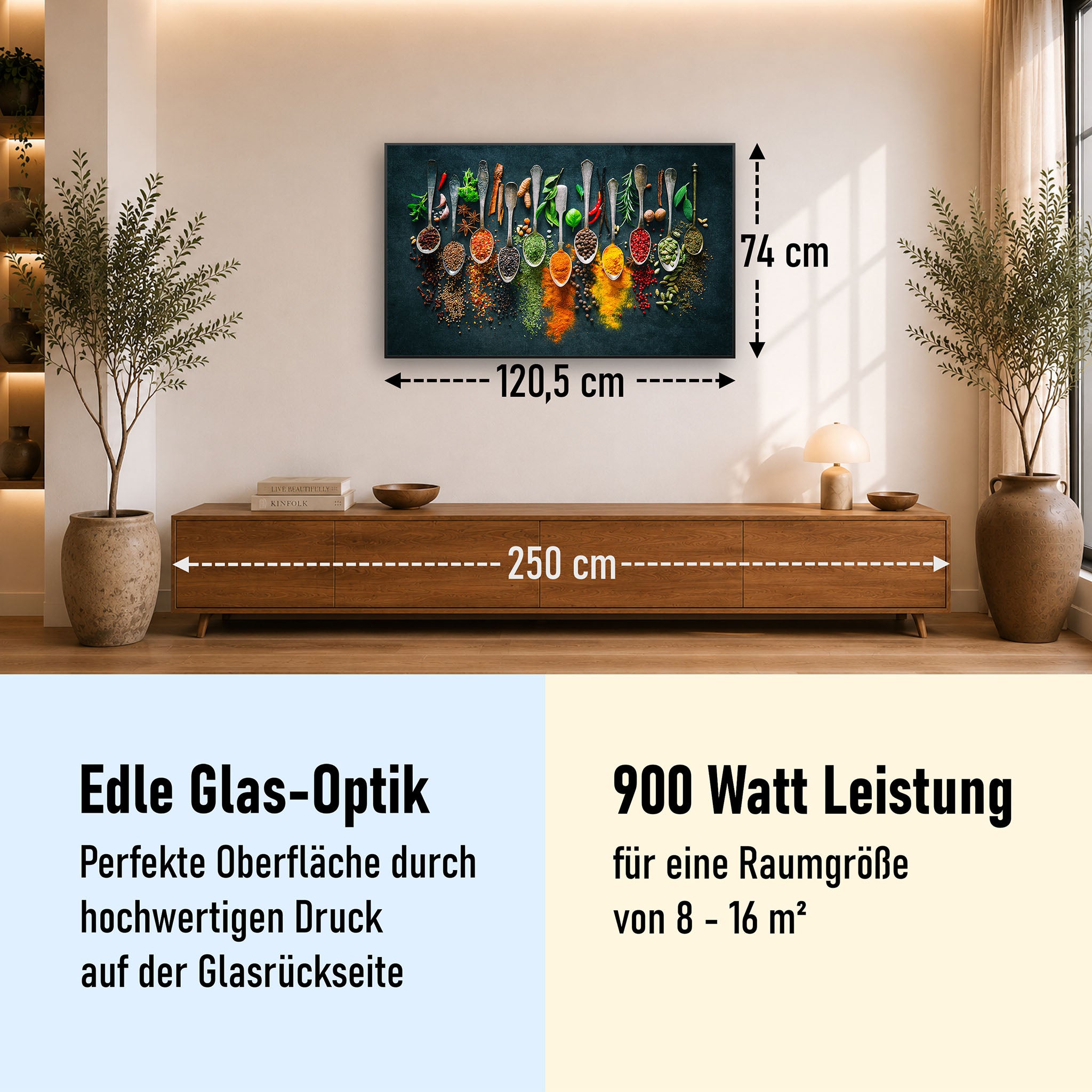 Glas Infrarotheizung 350-1200W Motiv 079 Kräuter und Gewürze