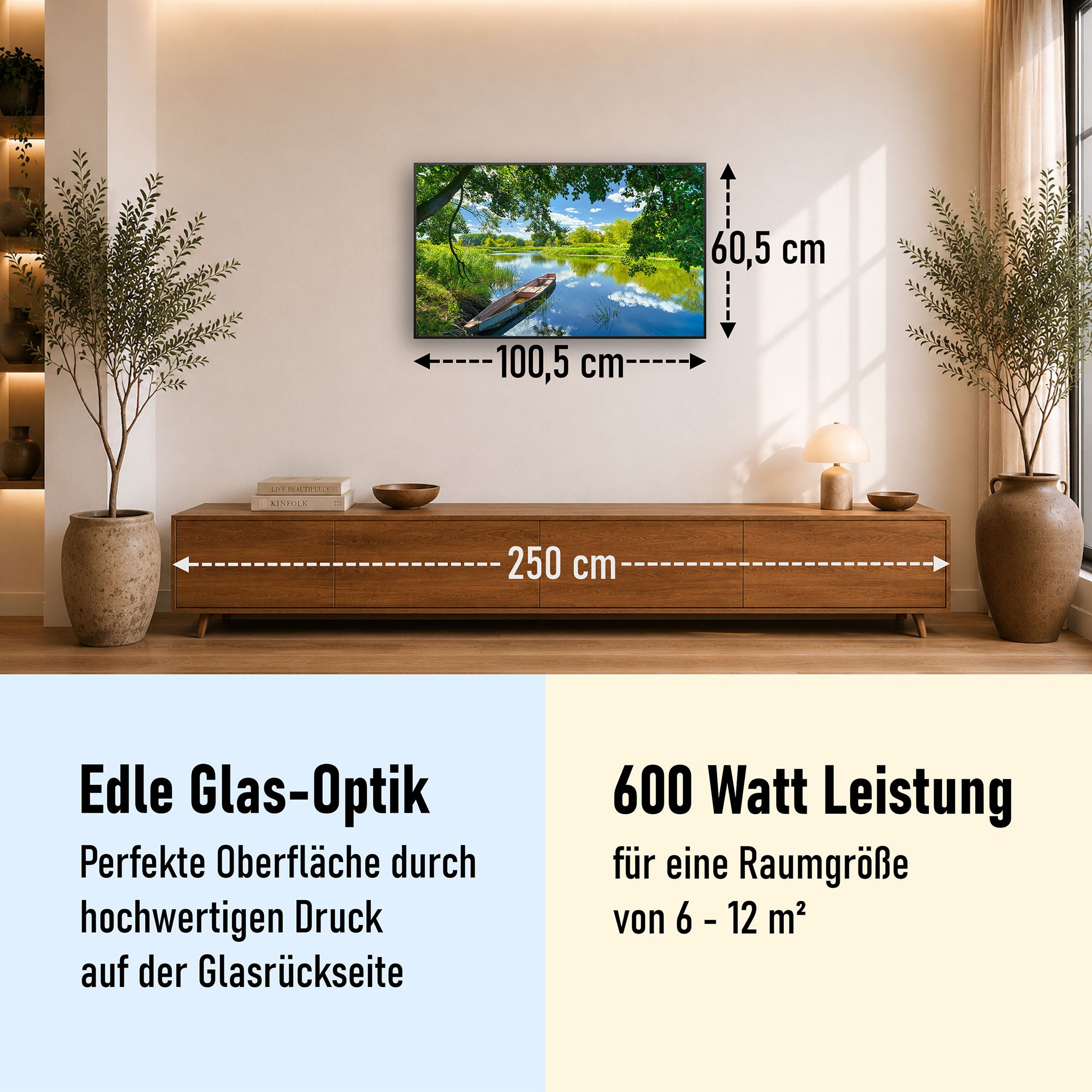 Glas Infrarotheizung 350-1200W Motiv 080 Boot am See