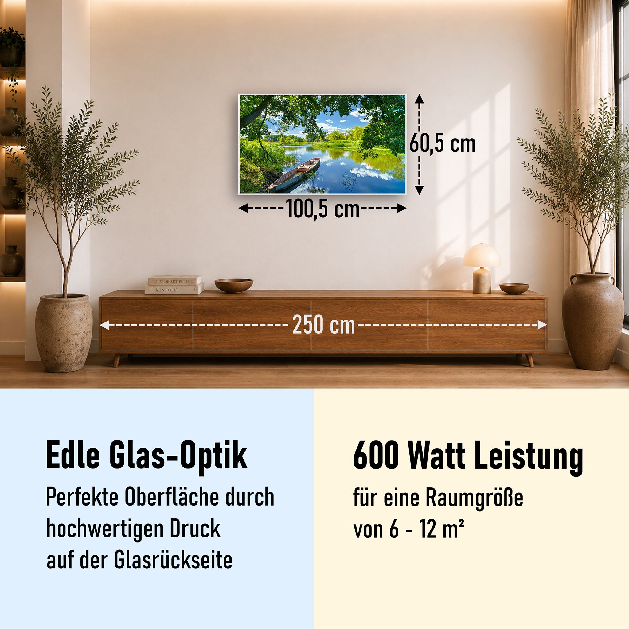 Glas Infrarotheizung 350-1200W Motiv 080 Boot am See