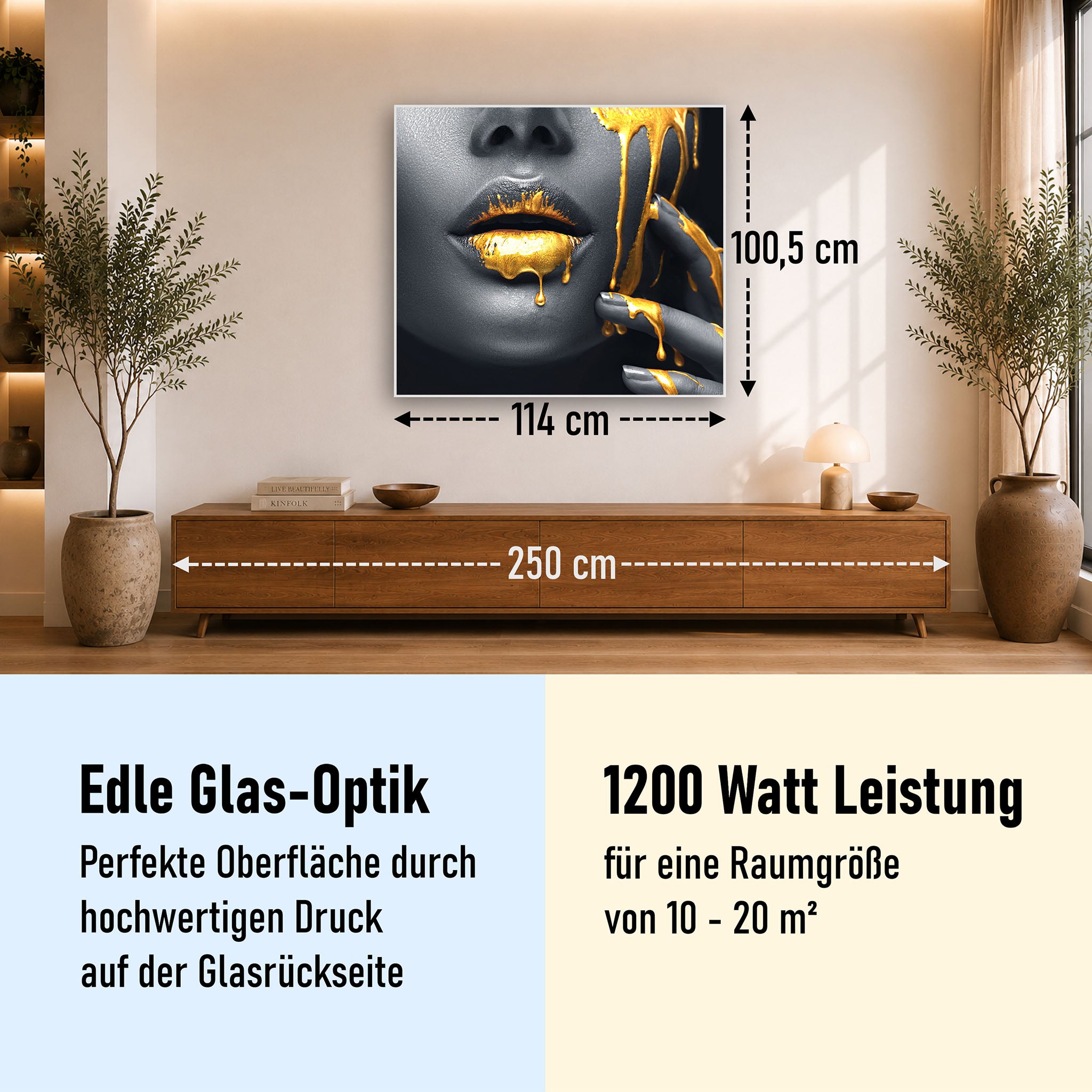 Glas Infrarotheizung 350-1200W Motiv 081 Goldene Lippen