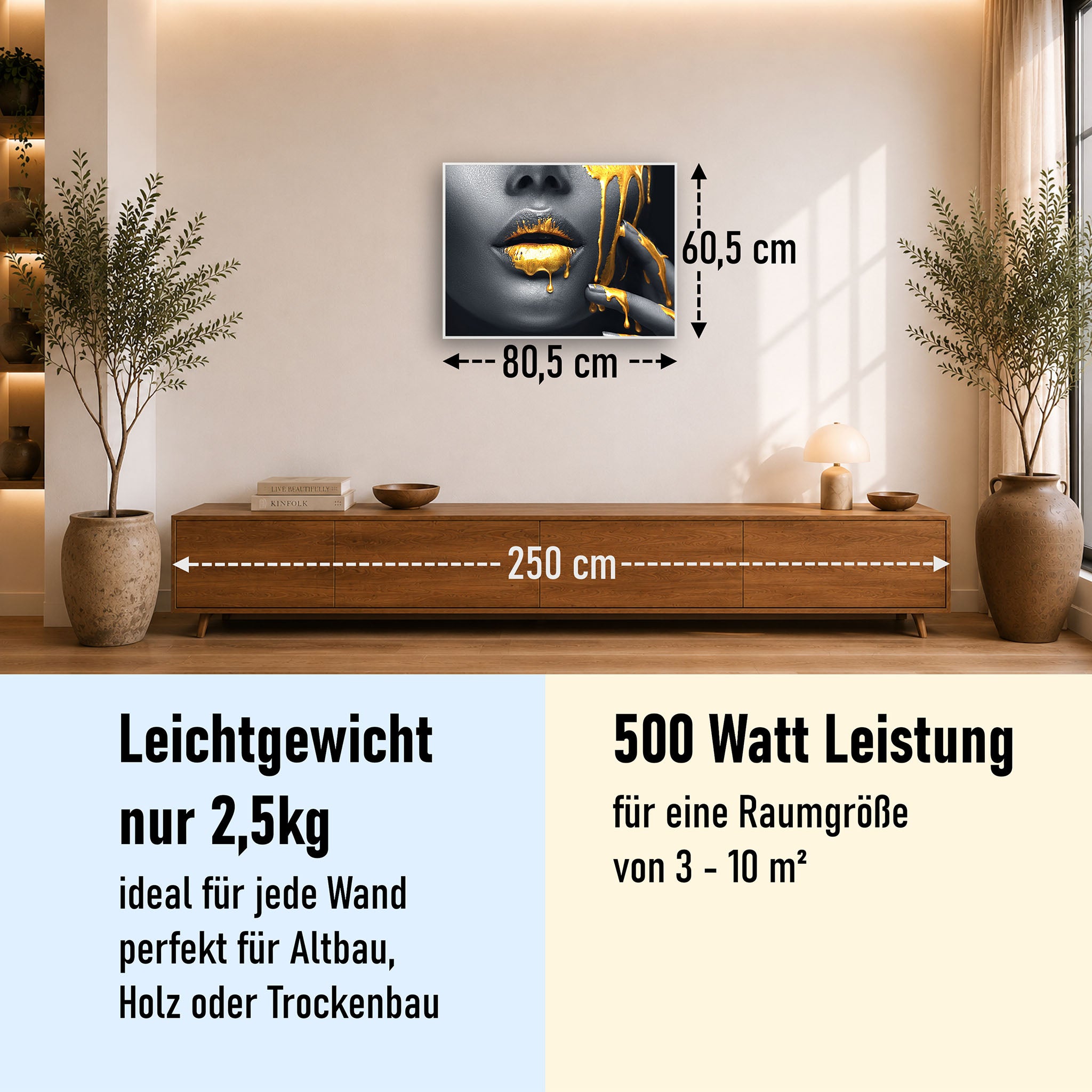 Bild Infrarotheizung 350-1200W Motiv 081 Goldene Lippen