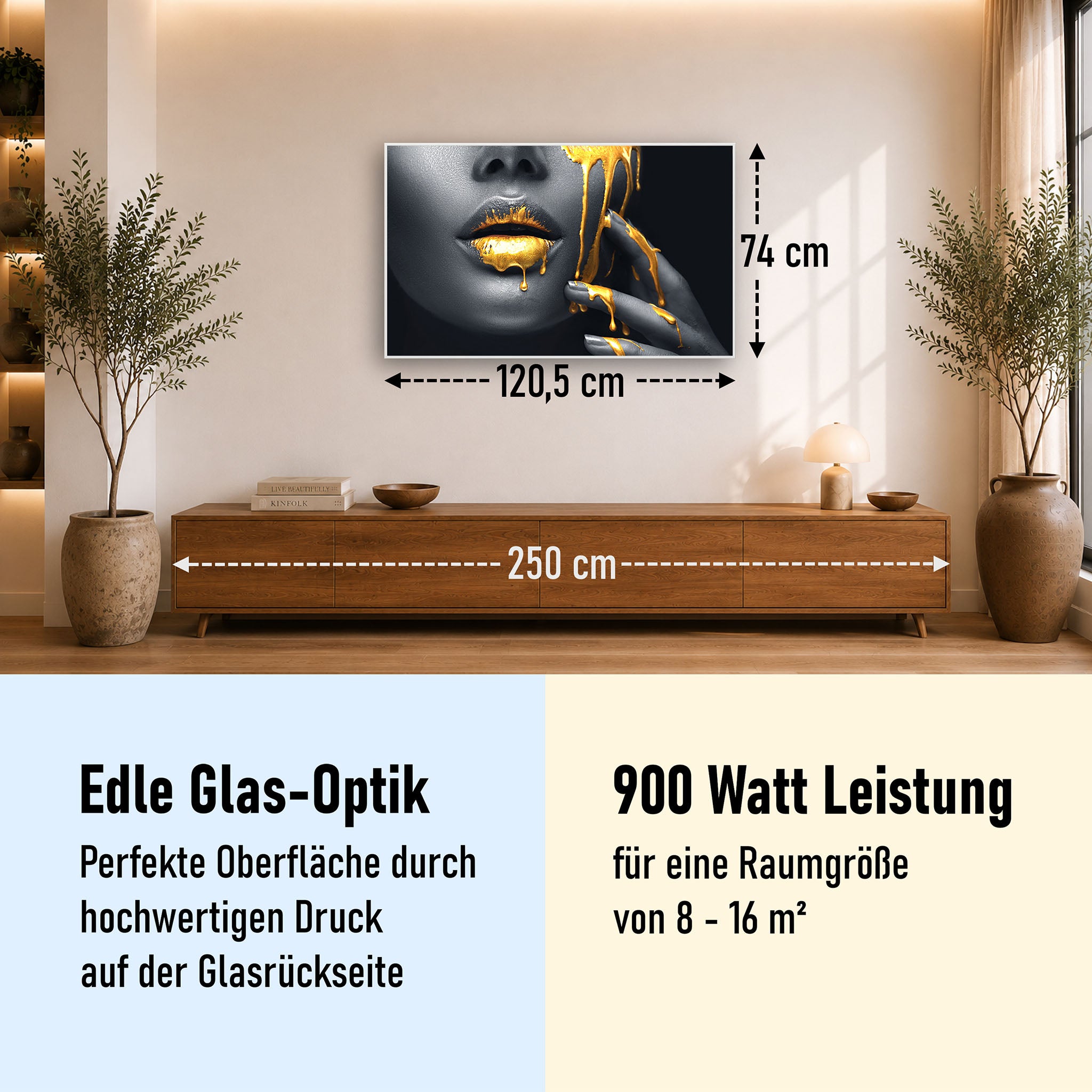 Glas Infrarotheizung 350-1200W Motiv 081 Goldene Lippen