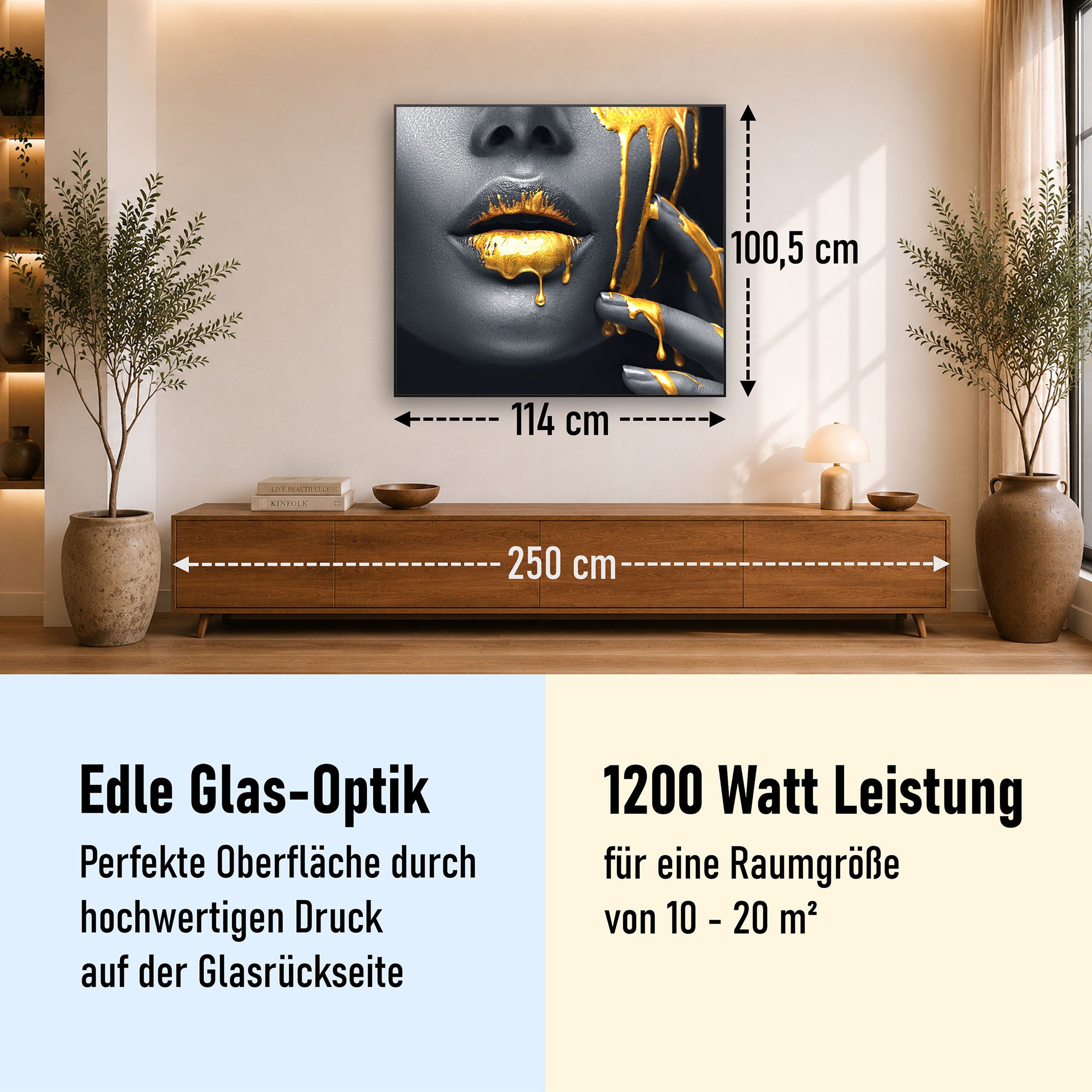 Glas Infrarotheizung 350-1200W Motiv 081 Goldene Lippen