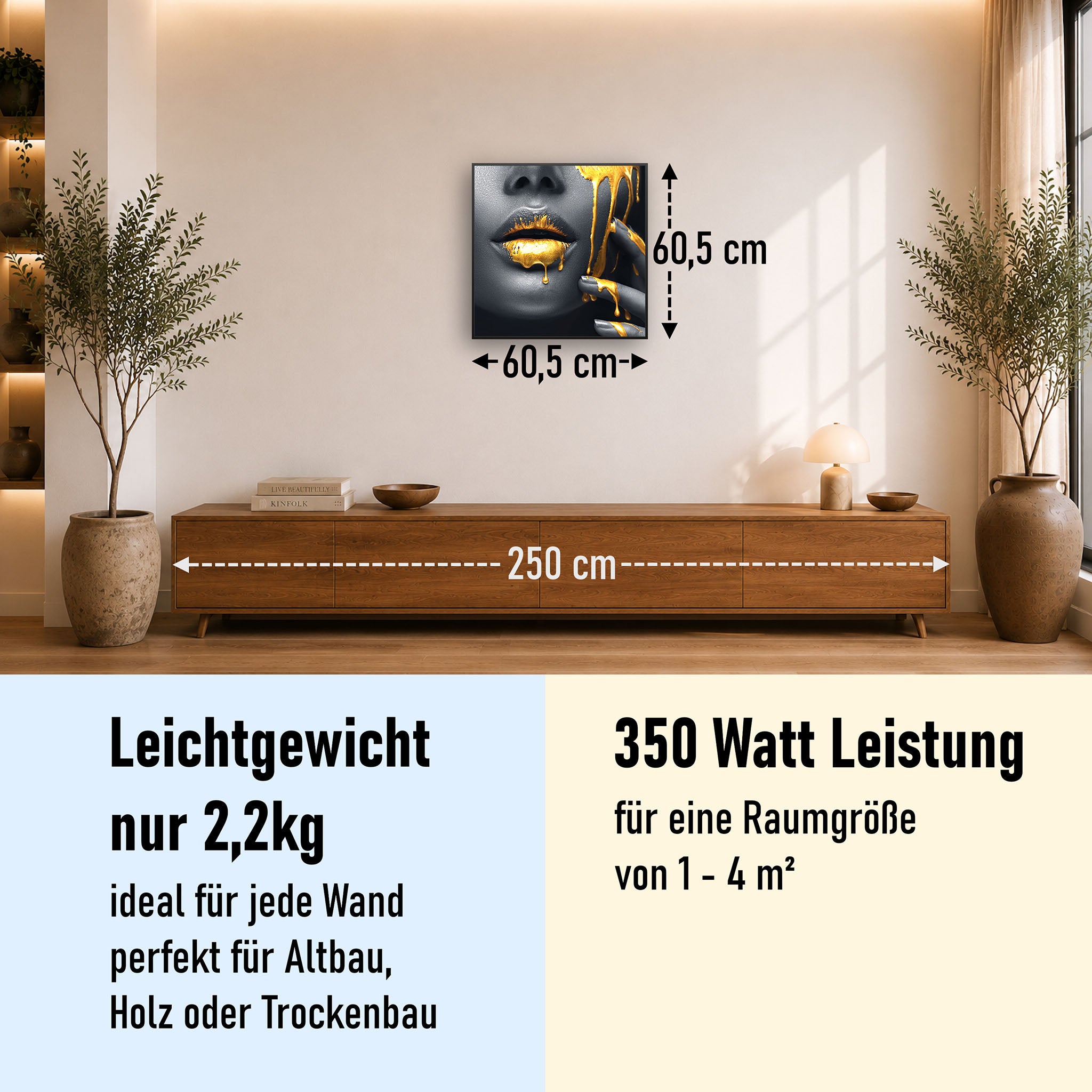 Bild Infrarotheizung 350-1200W Motiv 081 Goldene Lippen