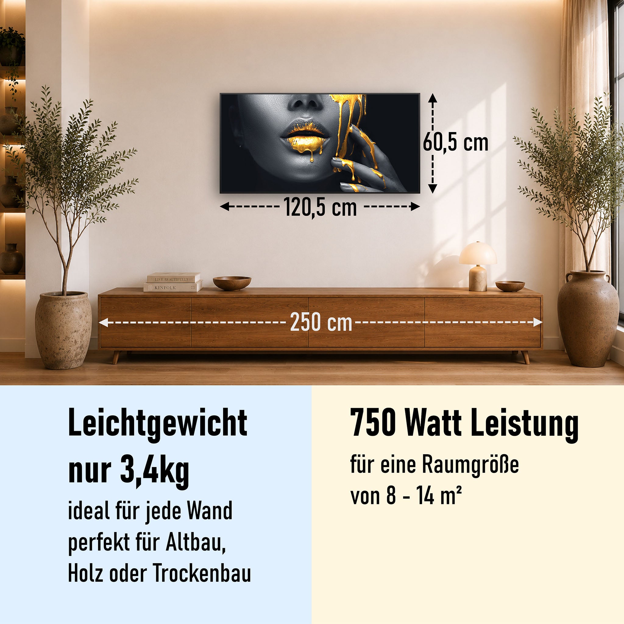 Bild Infrarotheizung 350-1200W Motiv 081 Goldene Lippen