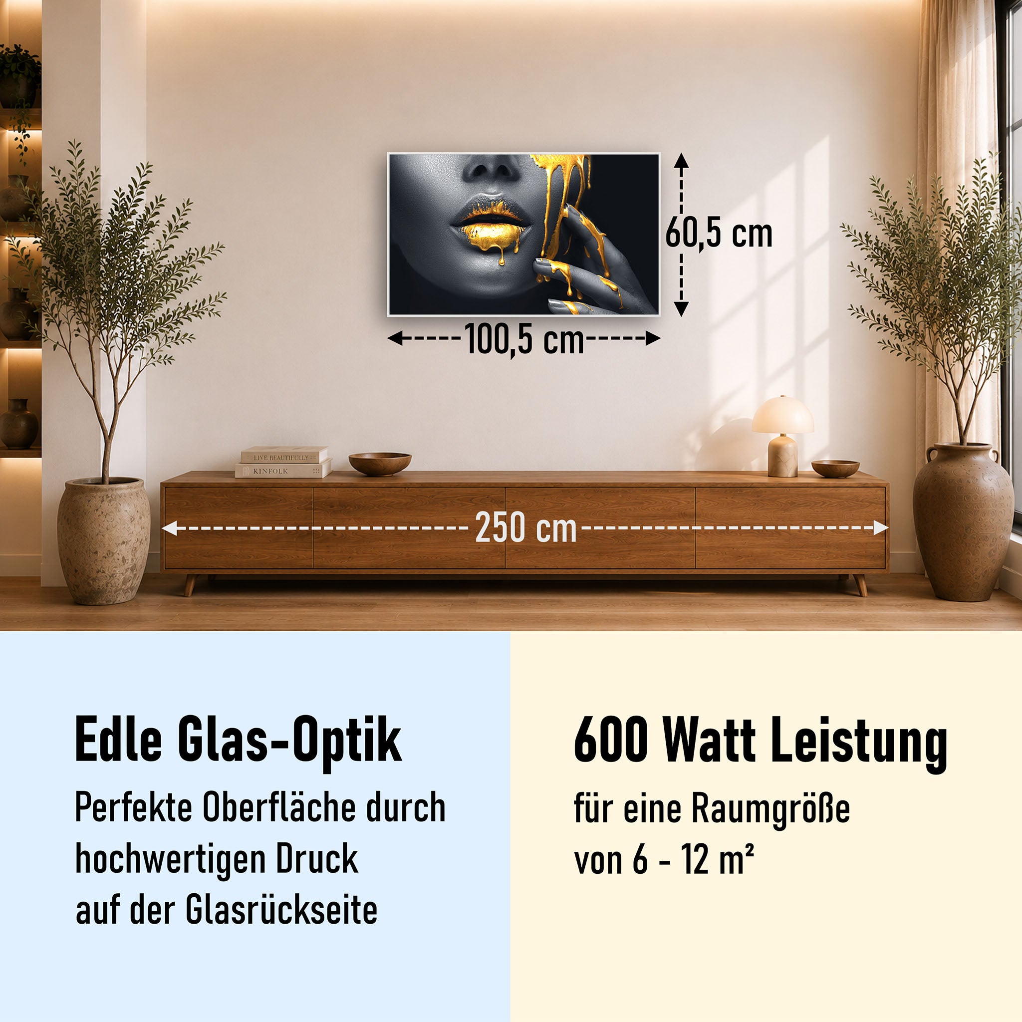 Glas Infrarotheizung 350-1200W Motiv 081 Goldene Lippen