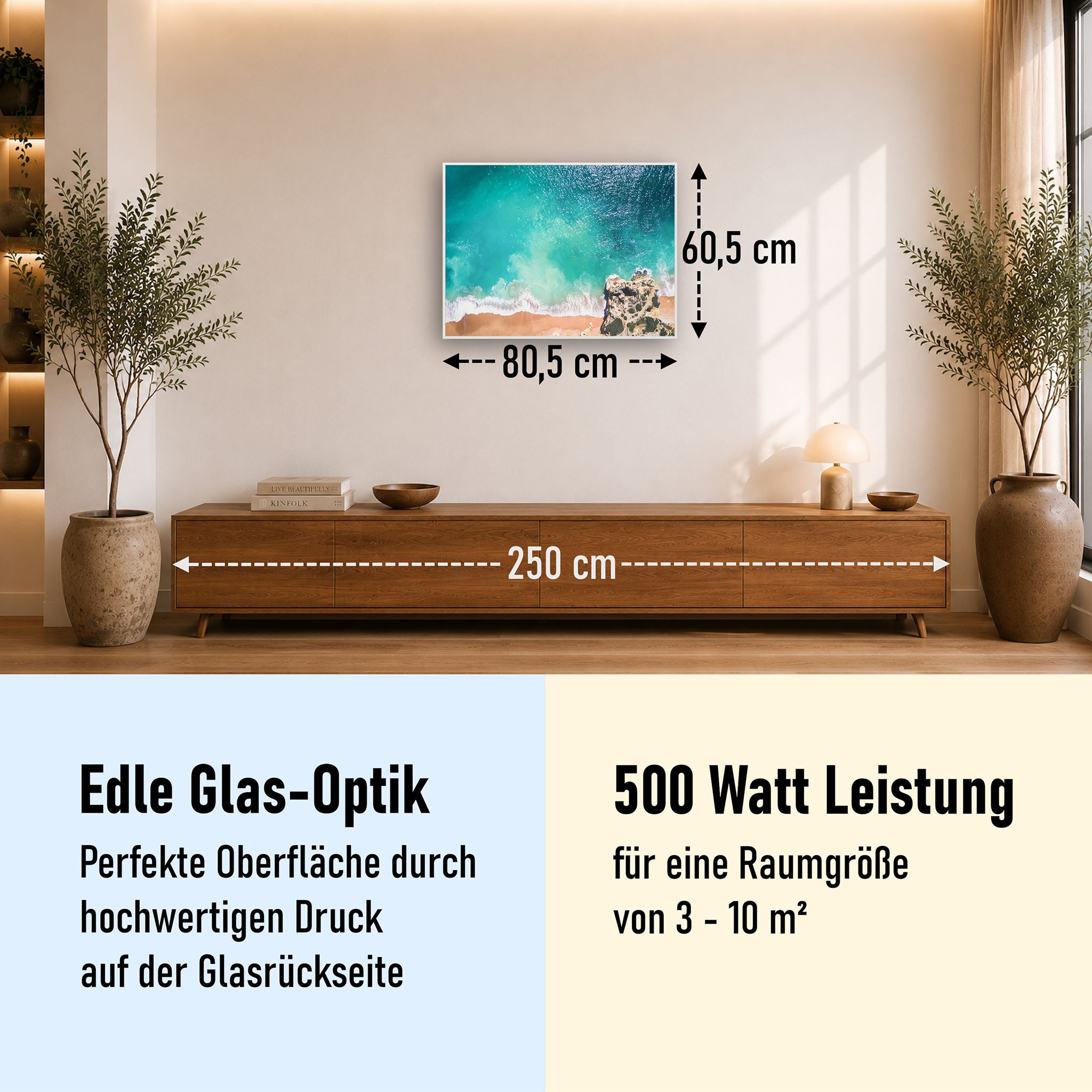 Glas Infrarotheizung 350-1200W Motiv 082 tropischer Sandstrand