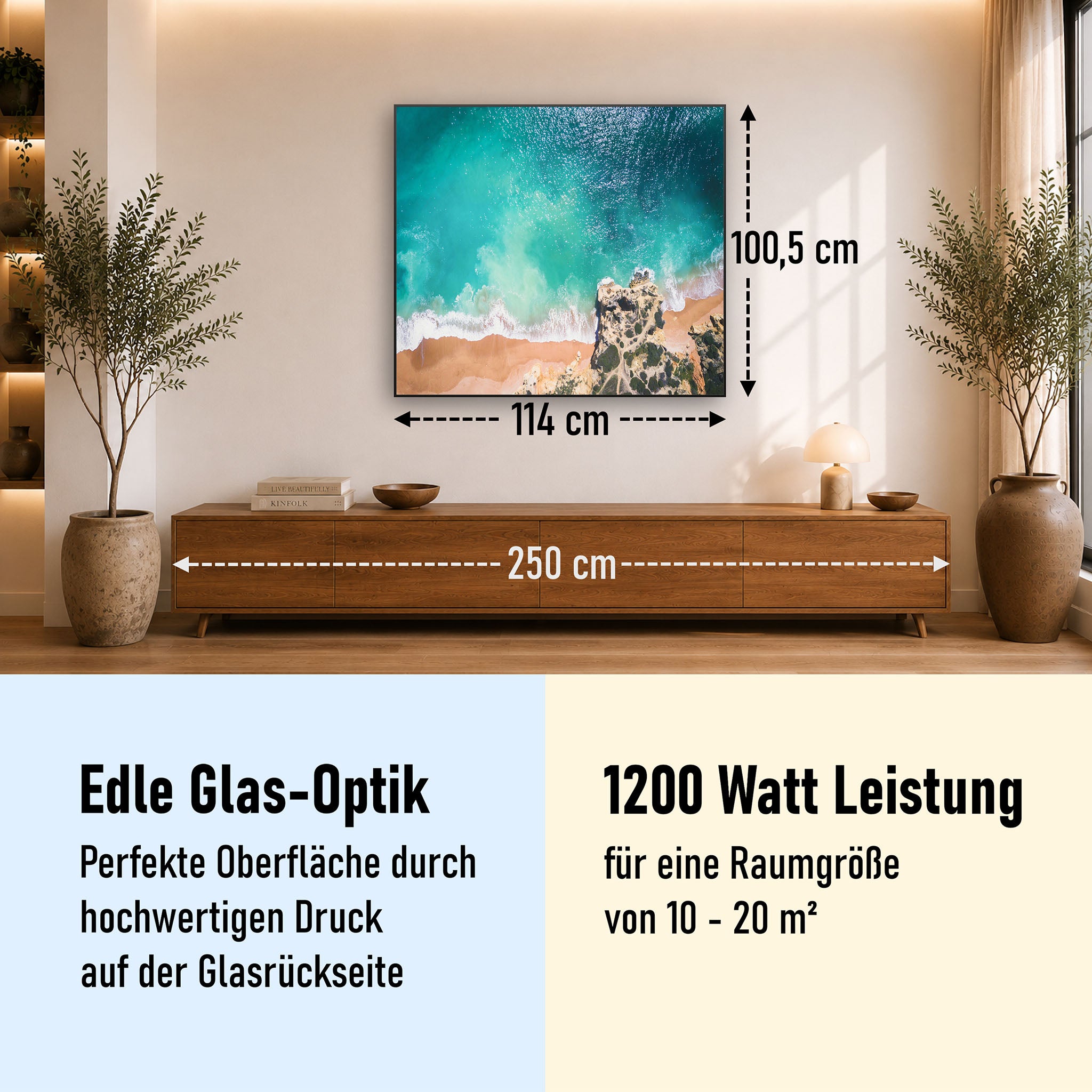 Glas Infrarotheizung 350-1200W Motiv 082 tropischer Sandstrand