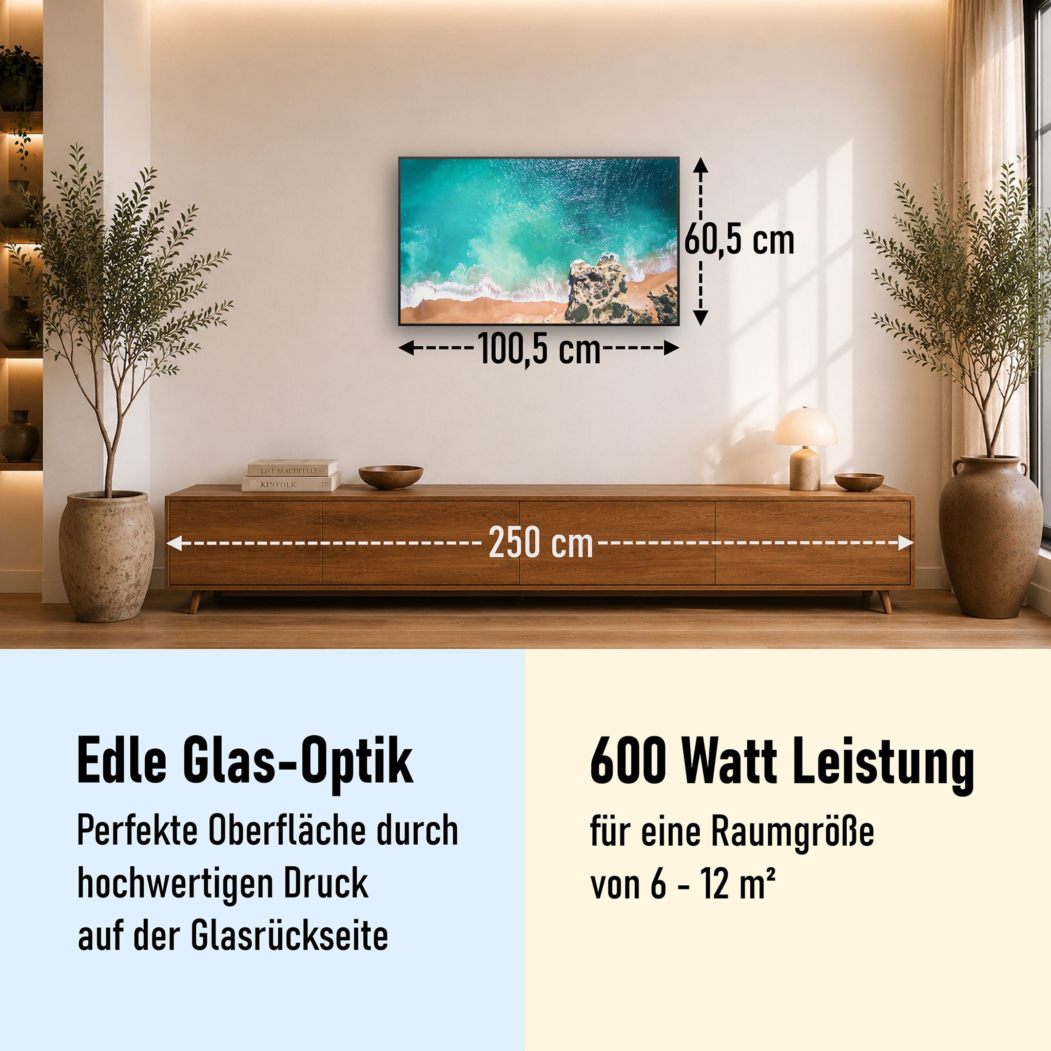 Glas Infrarotheizung 350-1200W Motiv 082 tropischer Sandstrand