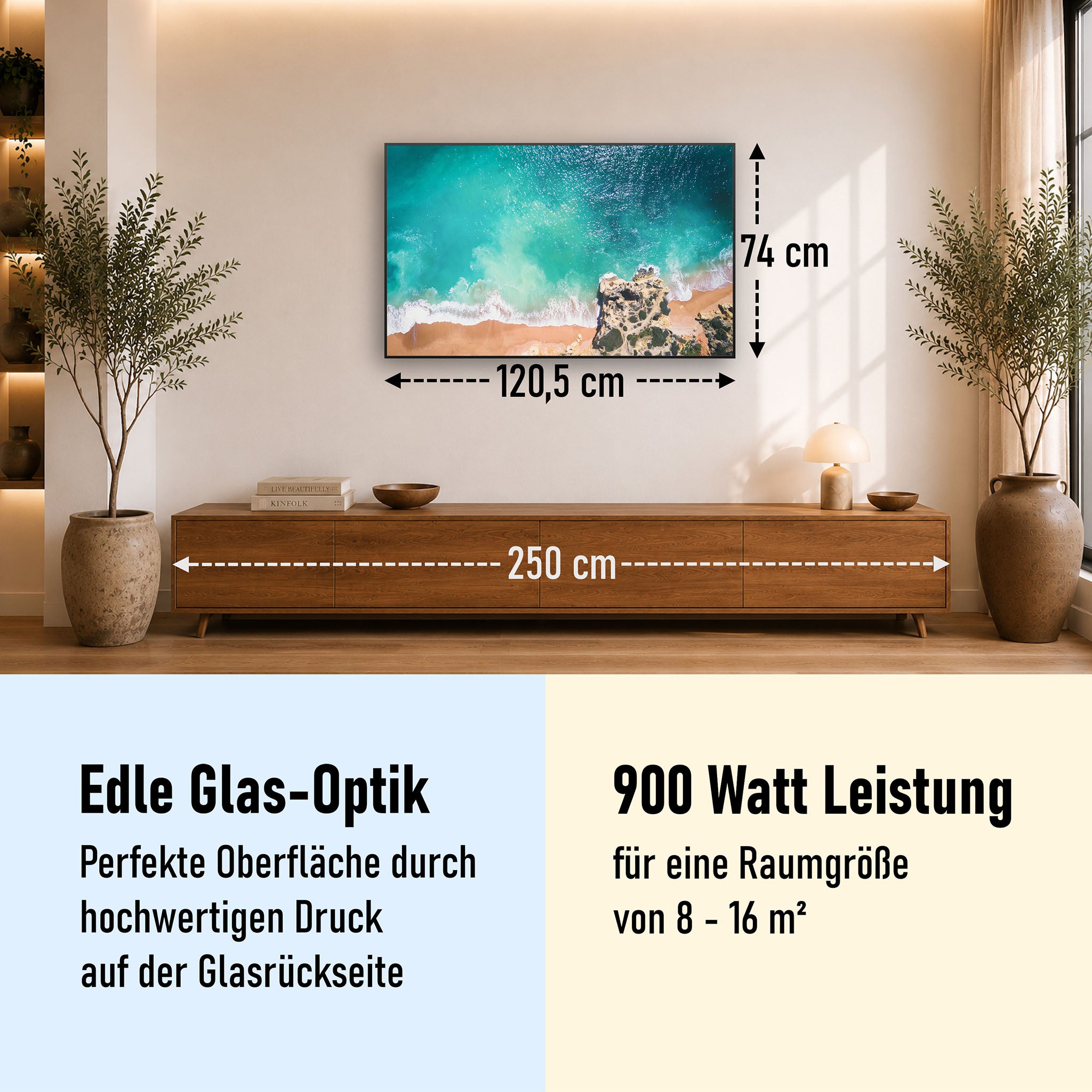 Glas Infrarotheizung 350-1200W Motiv 082 tropischer Sandstrand