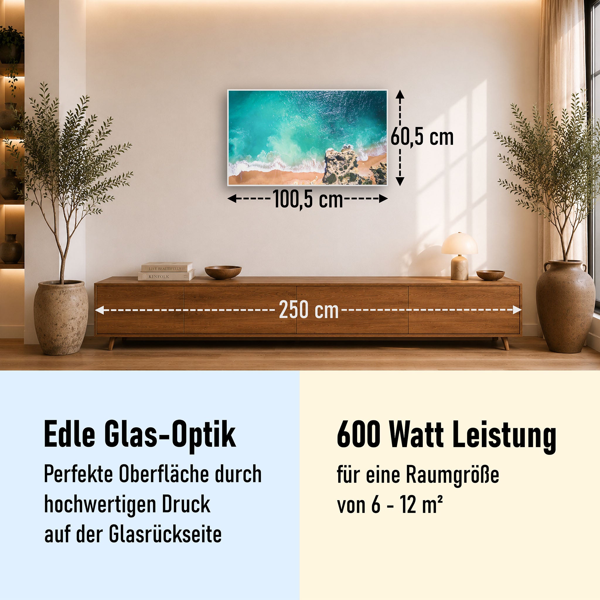 Glas Infrarotheizung 350-1200W Motiv 082 tropischer Sandstrand