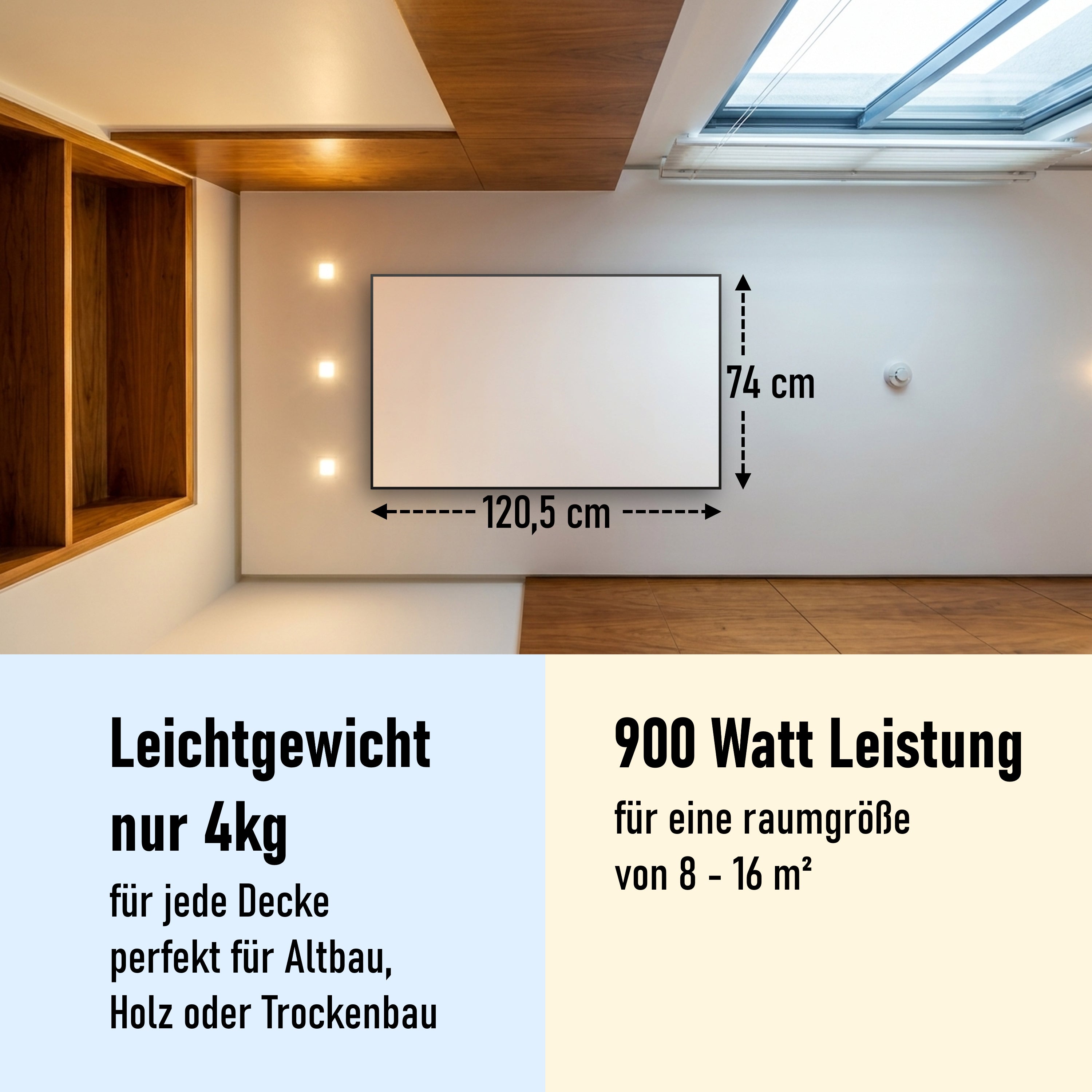 900 Watt (74x120cm Hoch) Eigenes Motiv Glas Bild Infrarotheizung