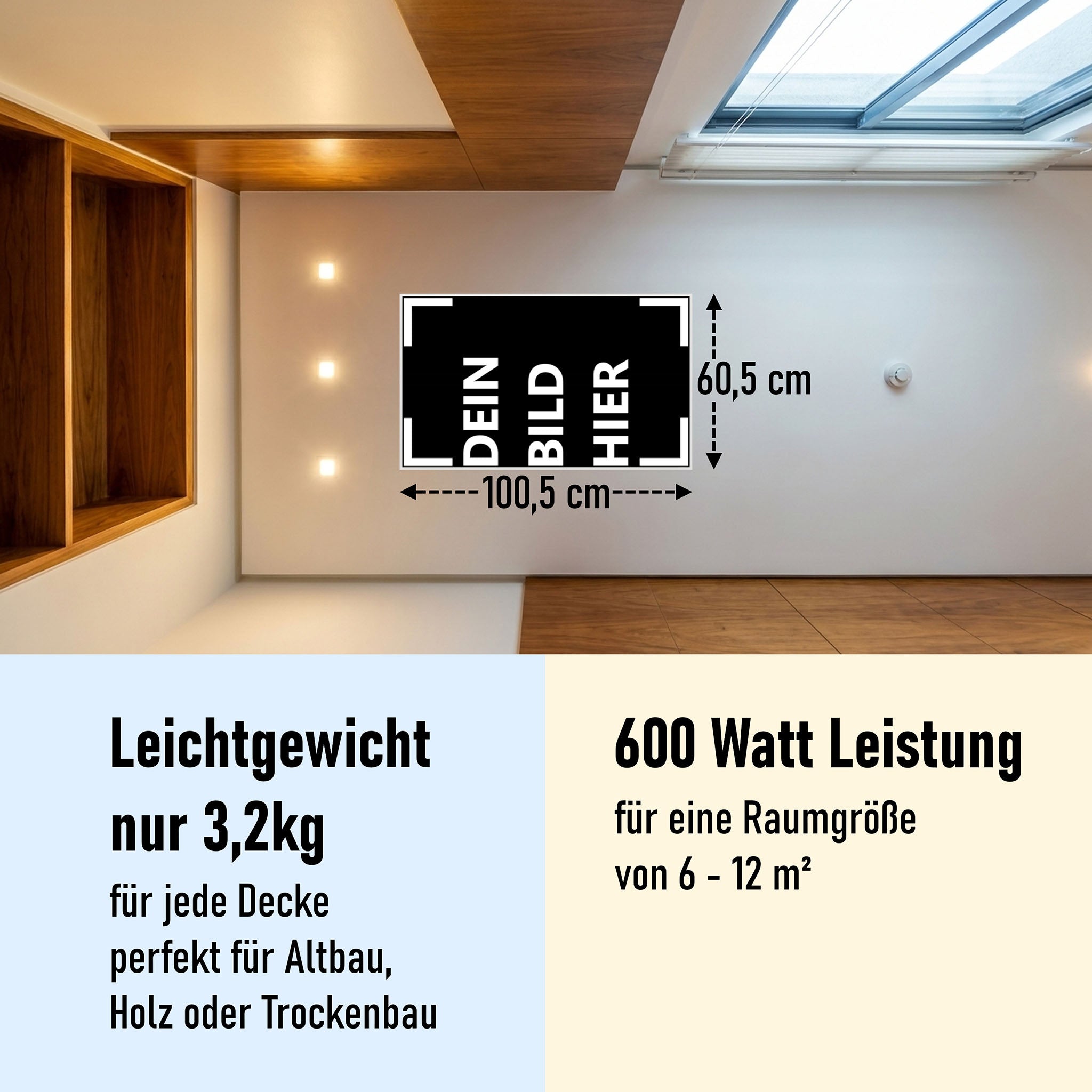 600 Watt (60x100cm Hoch) Eigenes Motiv Glas Bild Infrarotheizung