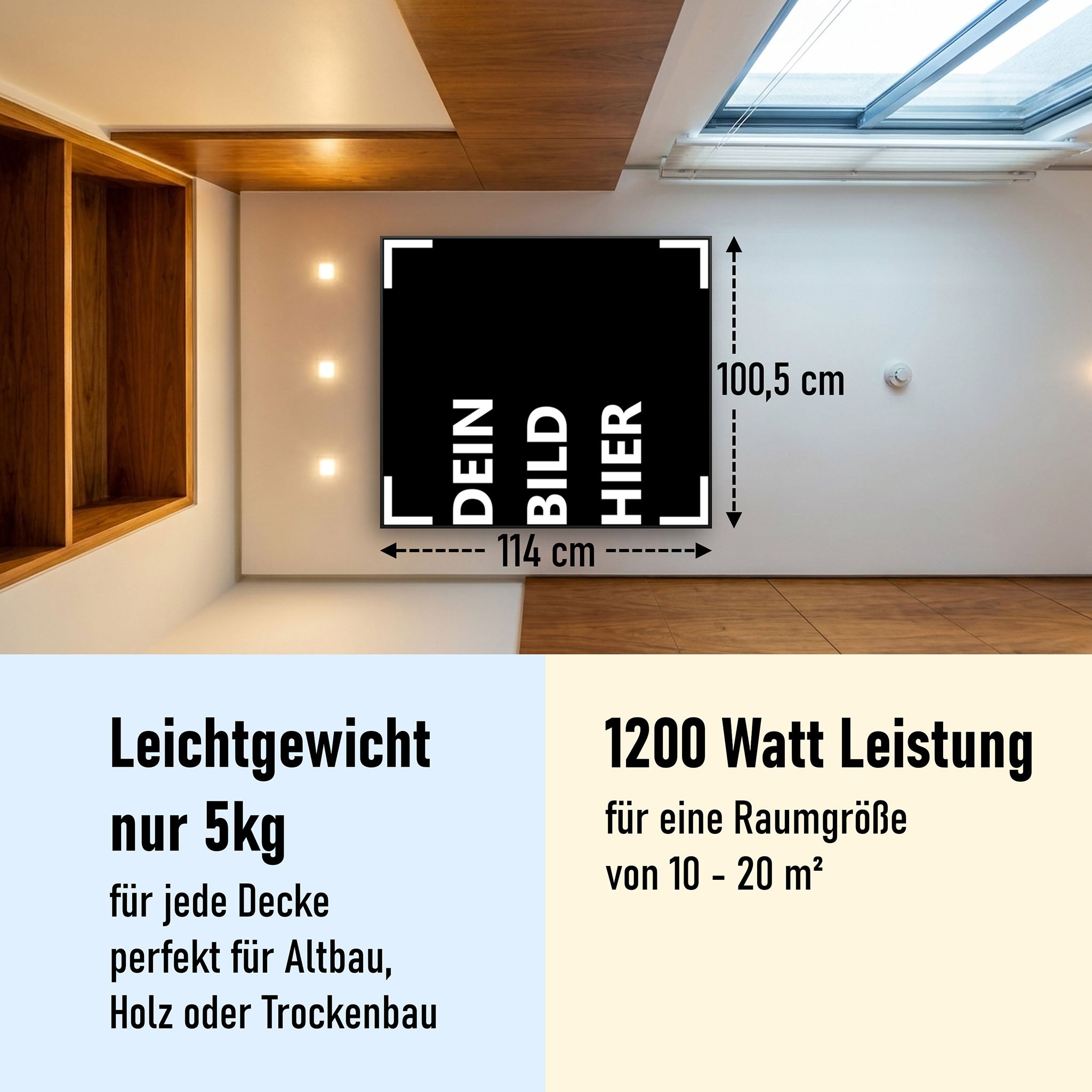 1200 Watt (100x114cm Hoch) Eigenes Motiv Glas Bild Infrarotheizung