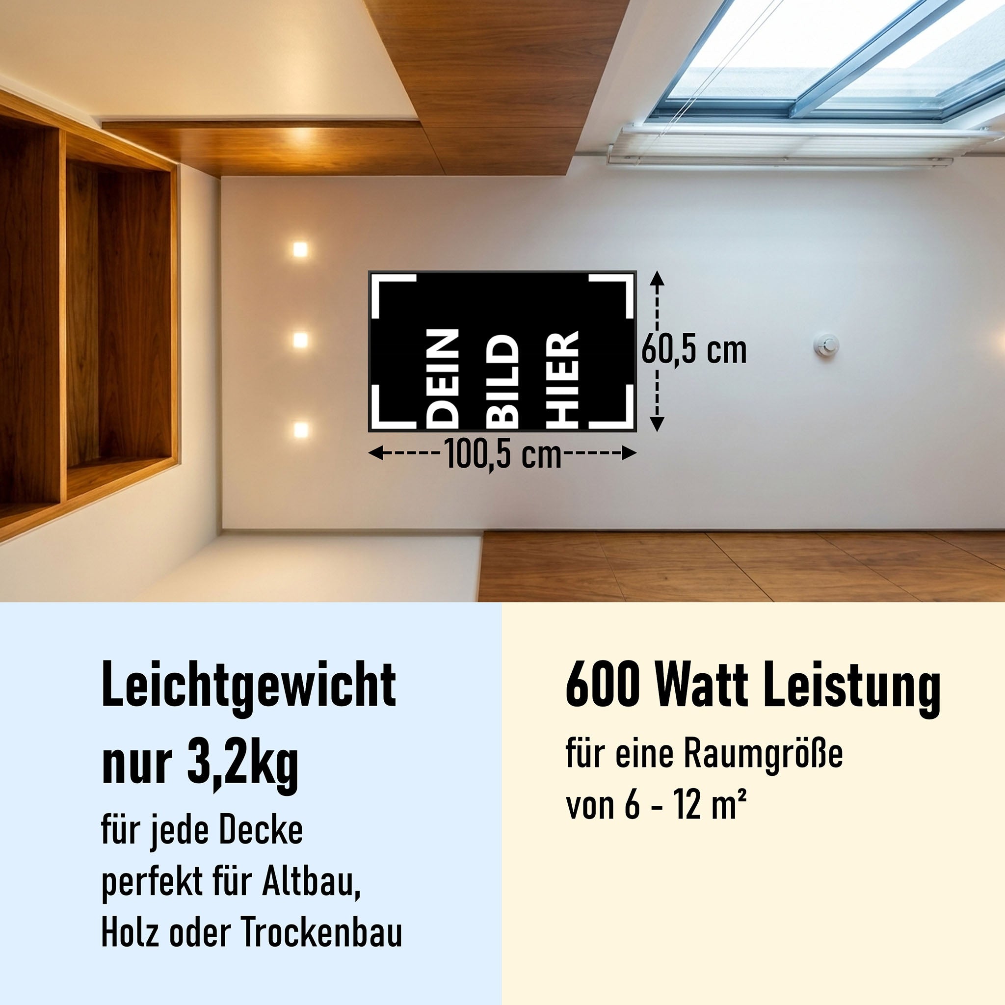 600 Watt (60x100cm Hoch) Eigenes Motiv Glas Bild Infrarotheizung