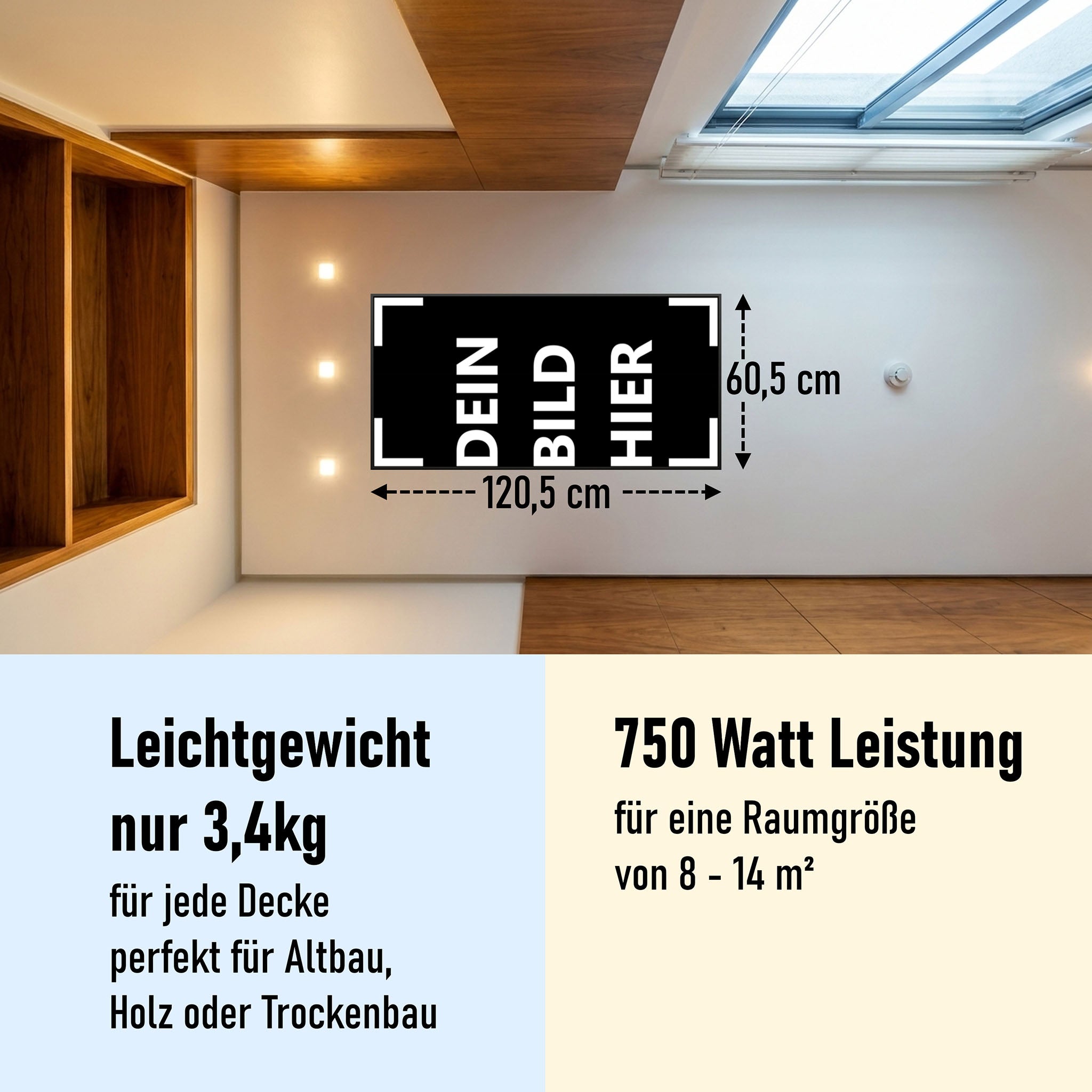 750 Watt (60x120cm Hoch) Eigenes Motiv Glas Bild Infrarotheizung