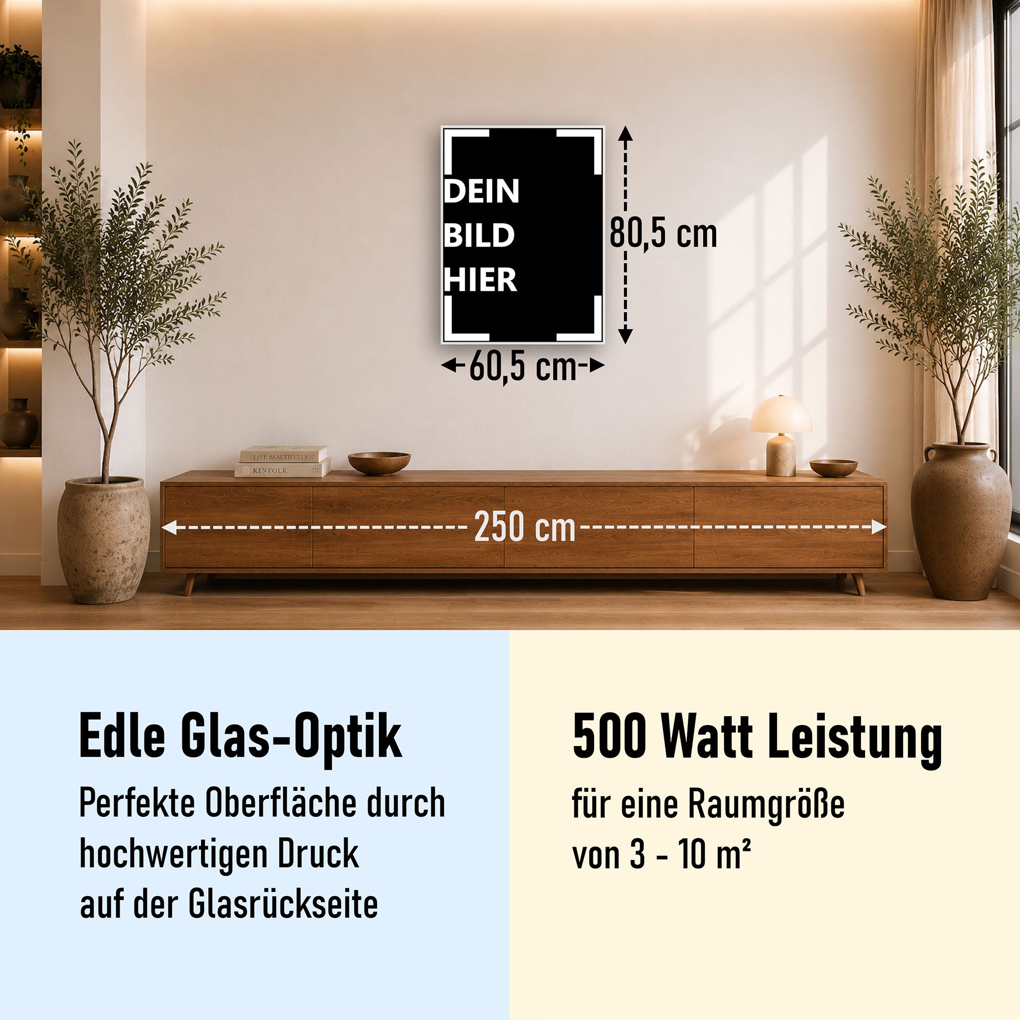 500 Watt (60x80cm Hoch) Eigenes Motiv Glas Bild Infrarotheizung
