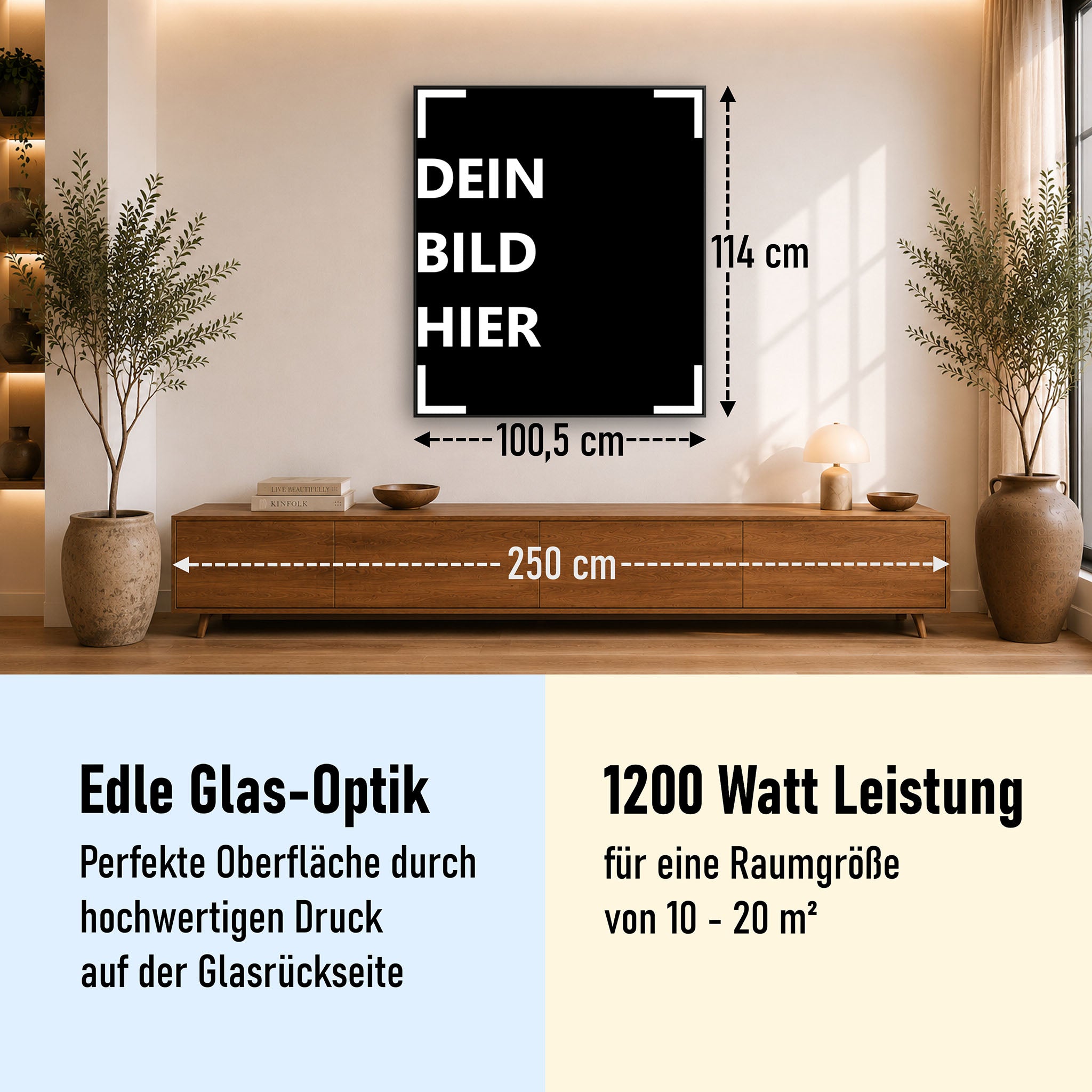1200 Watt (100x114cm Hoch) Eigenes Motiv Glas Bild Infrarotheizung