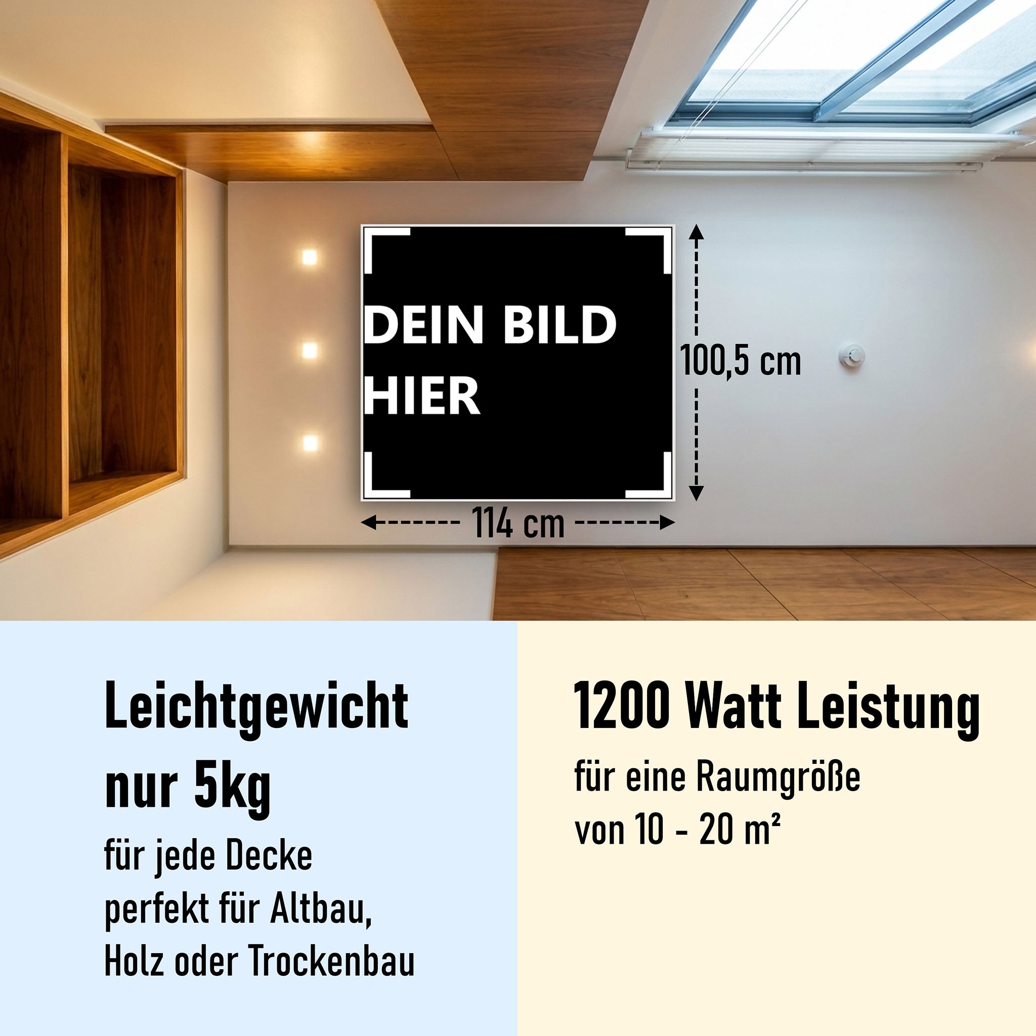 1200 Watt (114x100cm) Eigenes Motiv Glas Bild Infrarotheizung
