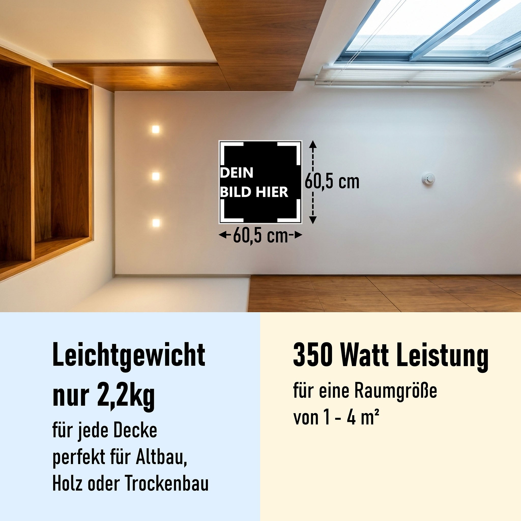 350 Watt (60x60cm) Eigenes Motiv Glas Bild Infrarotheizung