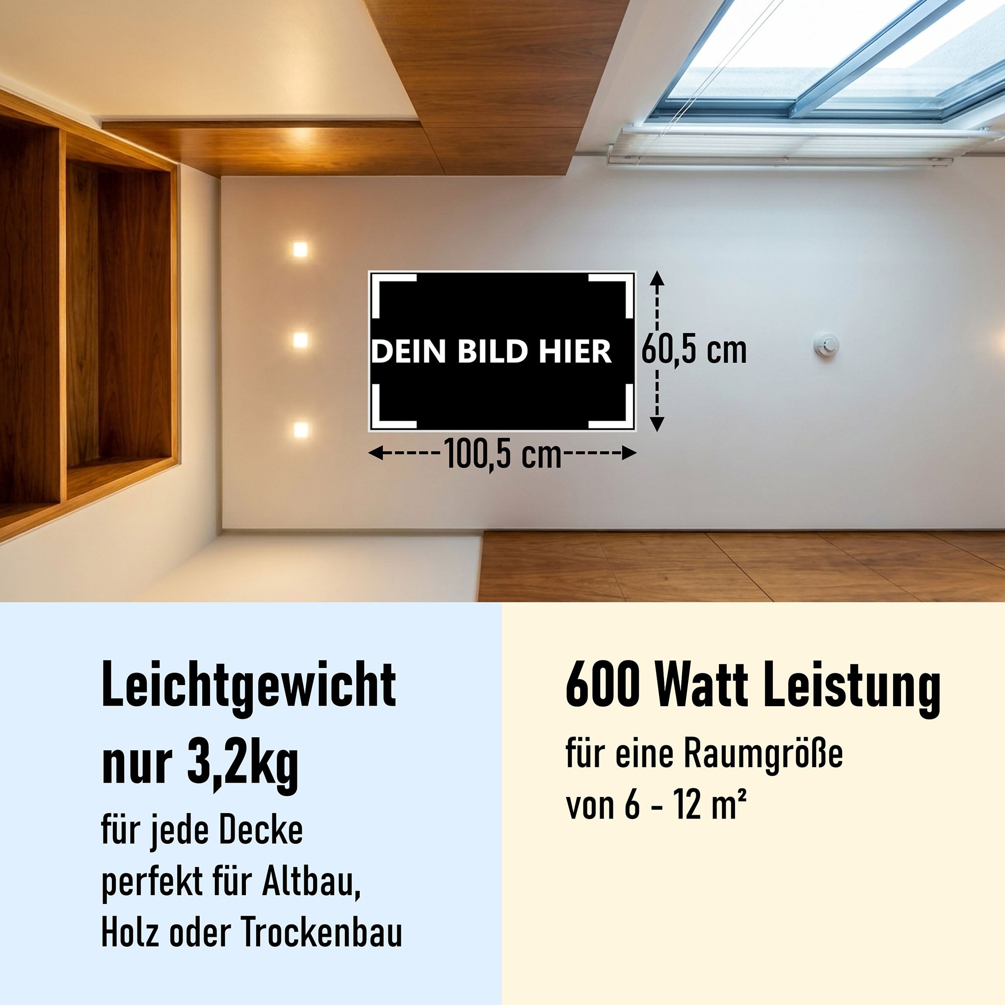 600 Watt (100x60cm) Eigenes Motiv Glas Bild Infrarotheizung