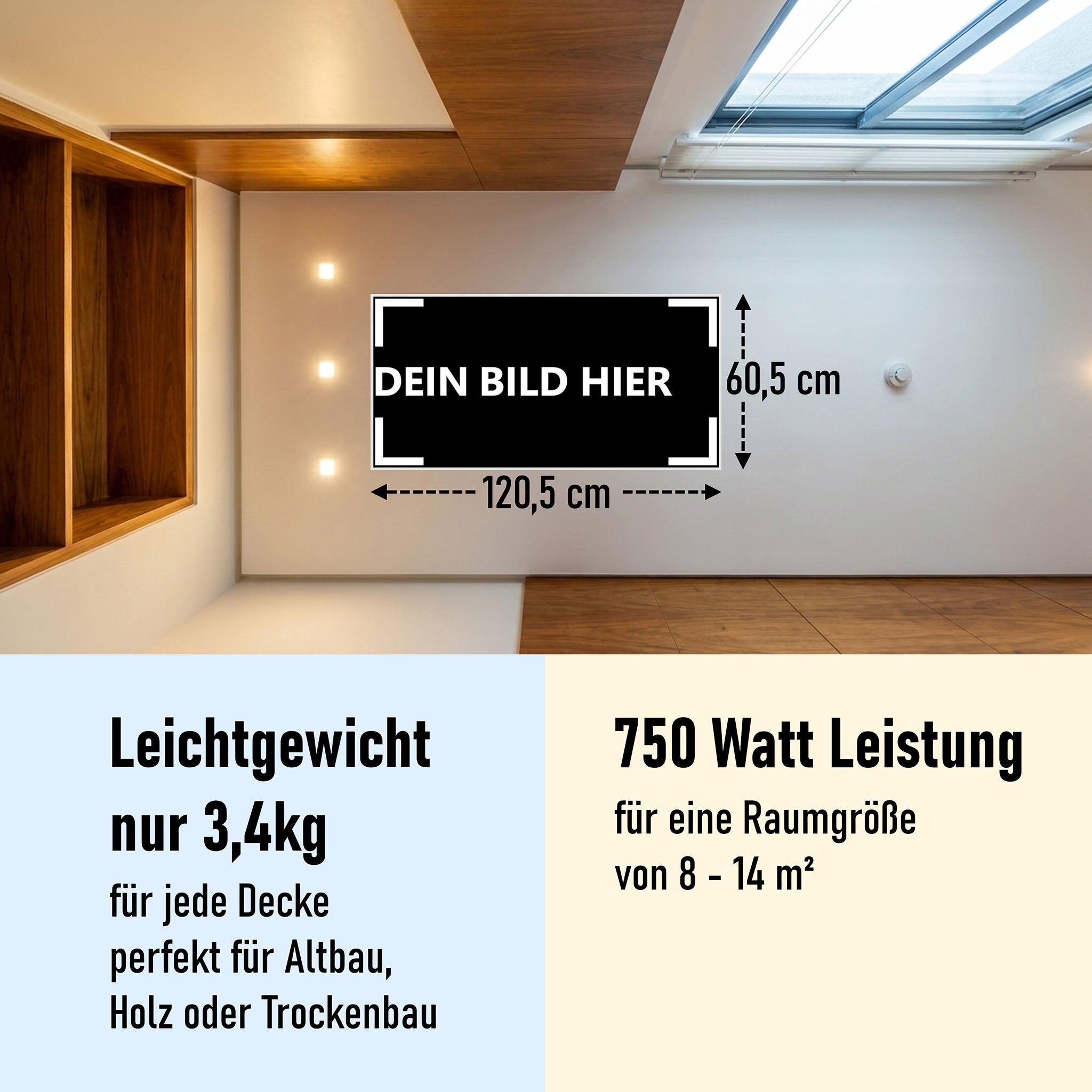 750 Watt (120x60cm) Eigenes Motiv Glas Bild Infrarotheizung