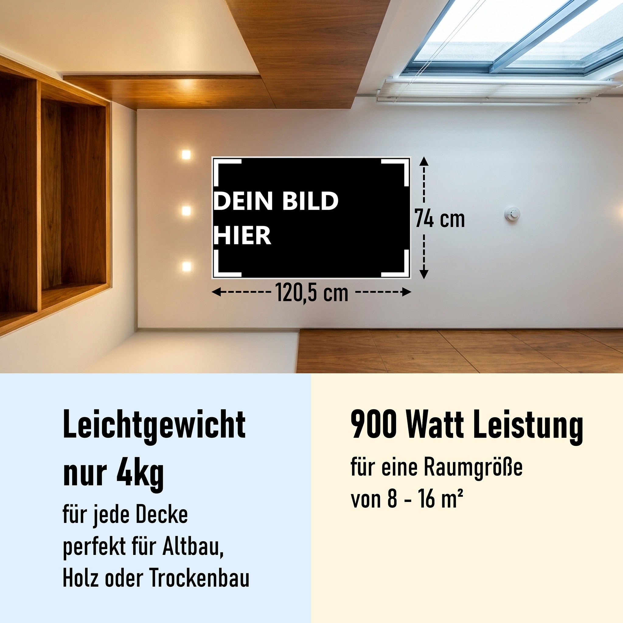 900 Watt (120x74cm) Eigenes Motiv Glas Bild Infrarotheizung