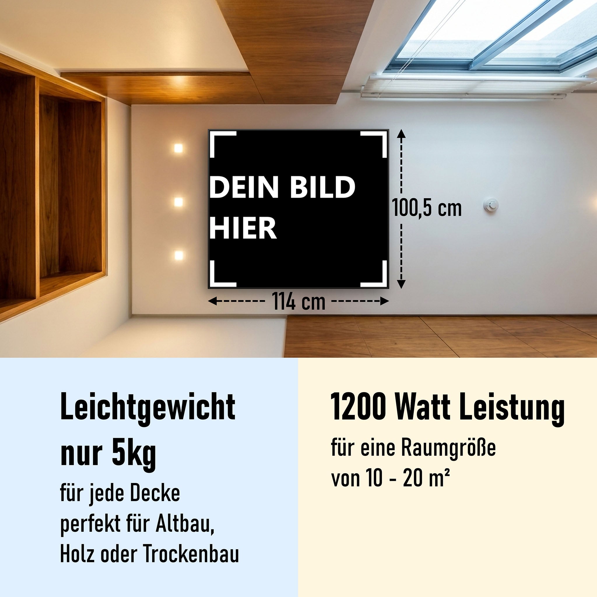 1200 Watt (114x100cm) Eigenes Motiv Glas Bild Infrarotheizung