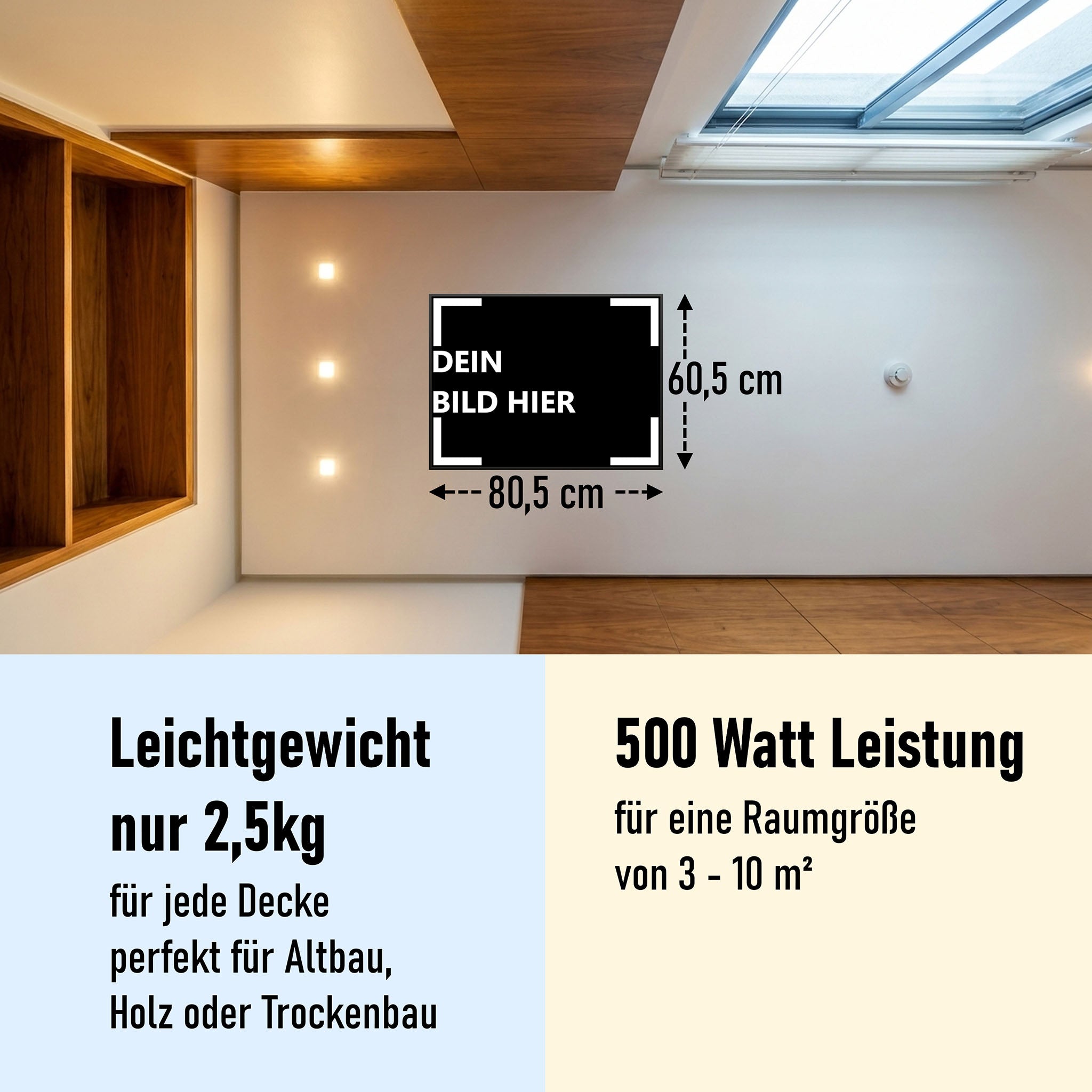500 Watt (80x60cm) Eigenes Motiv Glas Bild Infrarotheizung