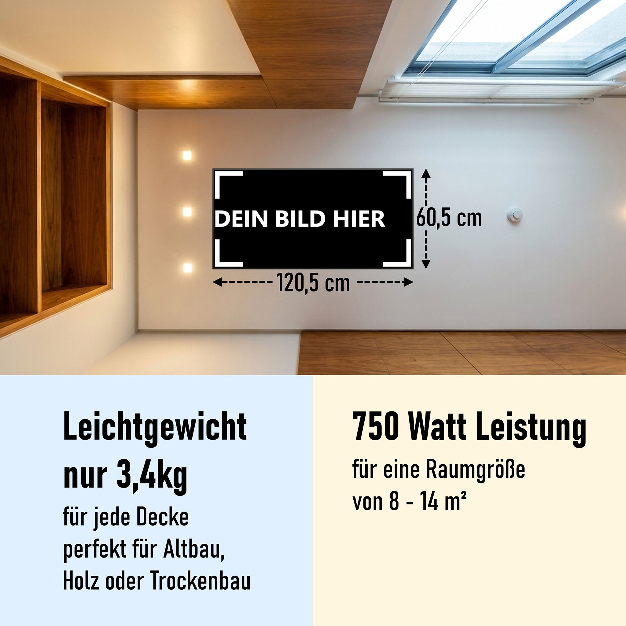 750 Watt (120x60cm) Eigenes Motiv Glas Bild Infrarotheizung